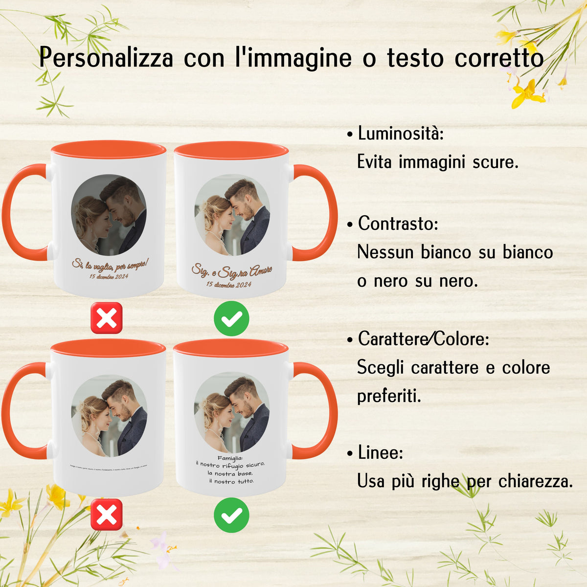 Tazza personalizzata, 325 ml Bianco/arancione Design circolare Tazza da caffè in ceramica, Regalo personalizzato con foto, testo o logo