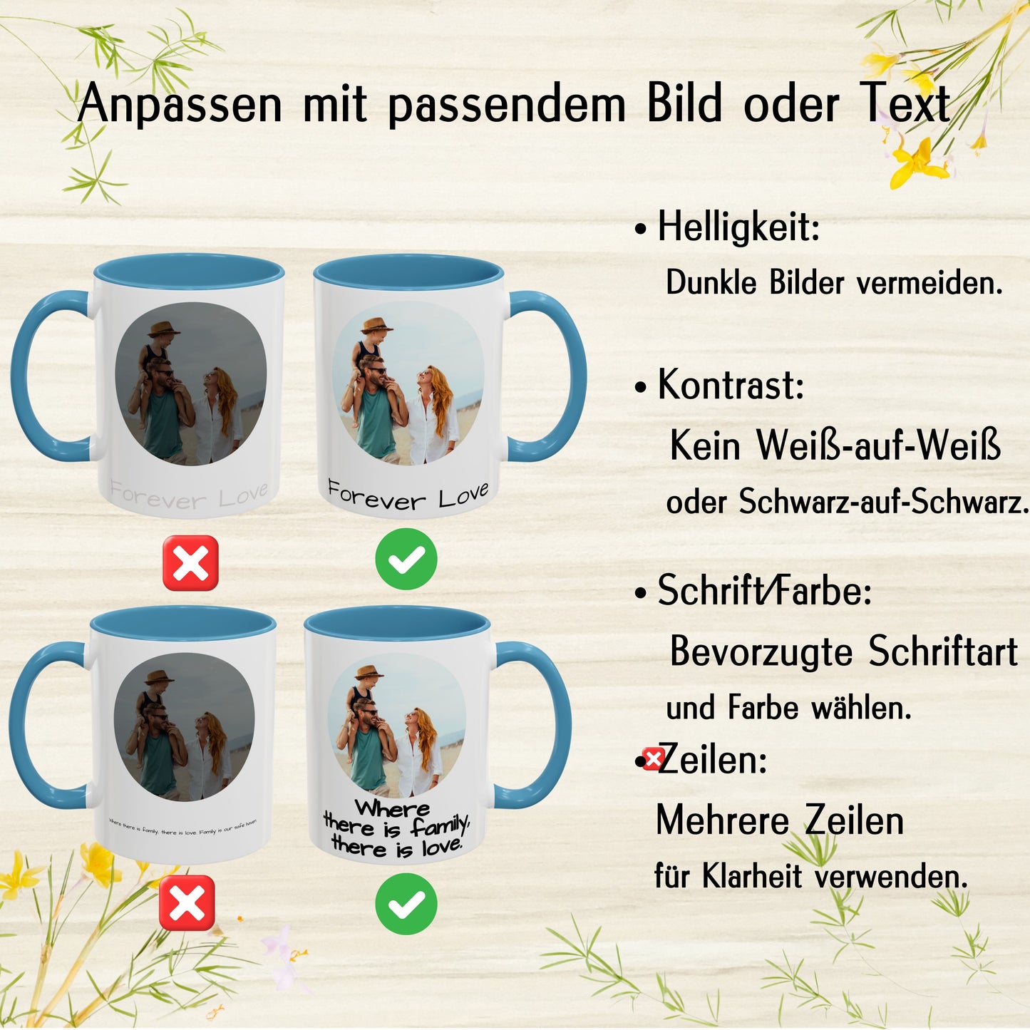 Personalisierte Tasse, 325ml Keramik-Kaffeetasse mit weißem/hellblauem Kreisdesign, personalisiertes Geschenk mit Foto, Text oder Logo
