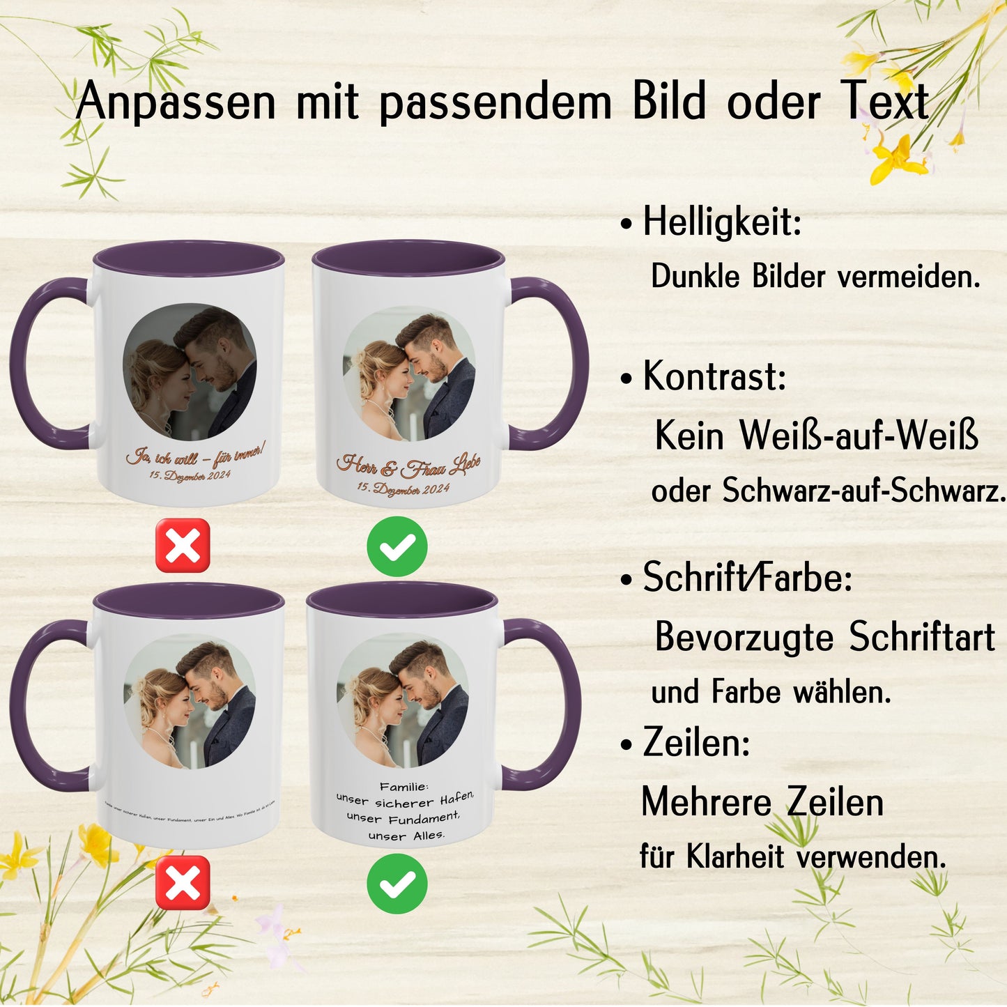Individuelle Tasse, 325ml Weiß/Lila Kreisdesign Keramiktasse, Personalisiertes Geschenk mit Foto, Text oder Logo