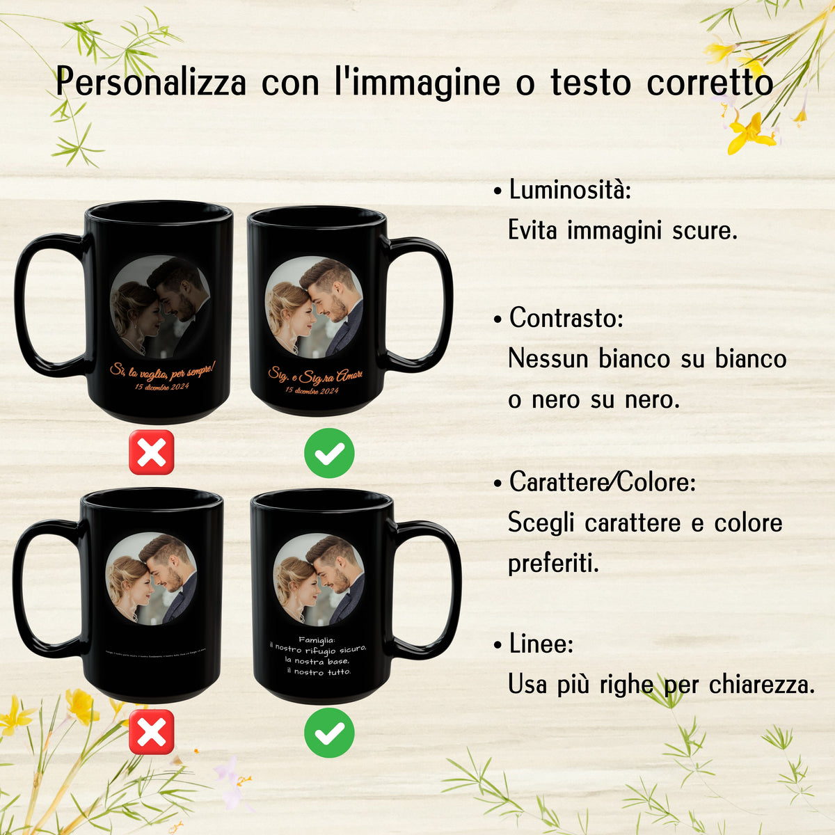 Tazza personalizzata, 425 ml Tutto nero Design circolare Tazza da caffè in ceramica, Regalo personalizzato con foto, testo o logo