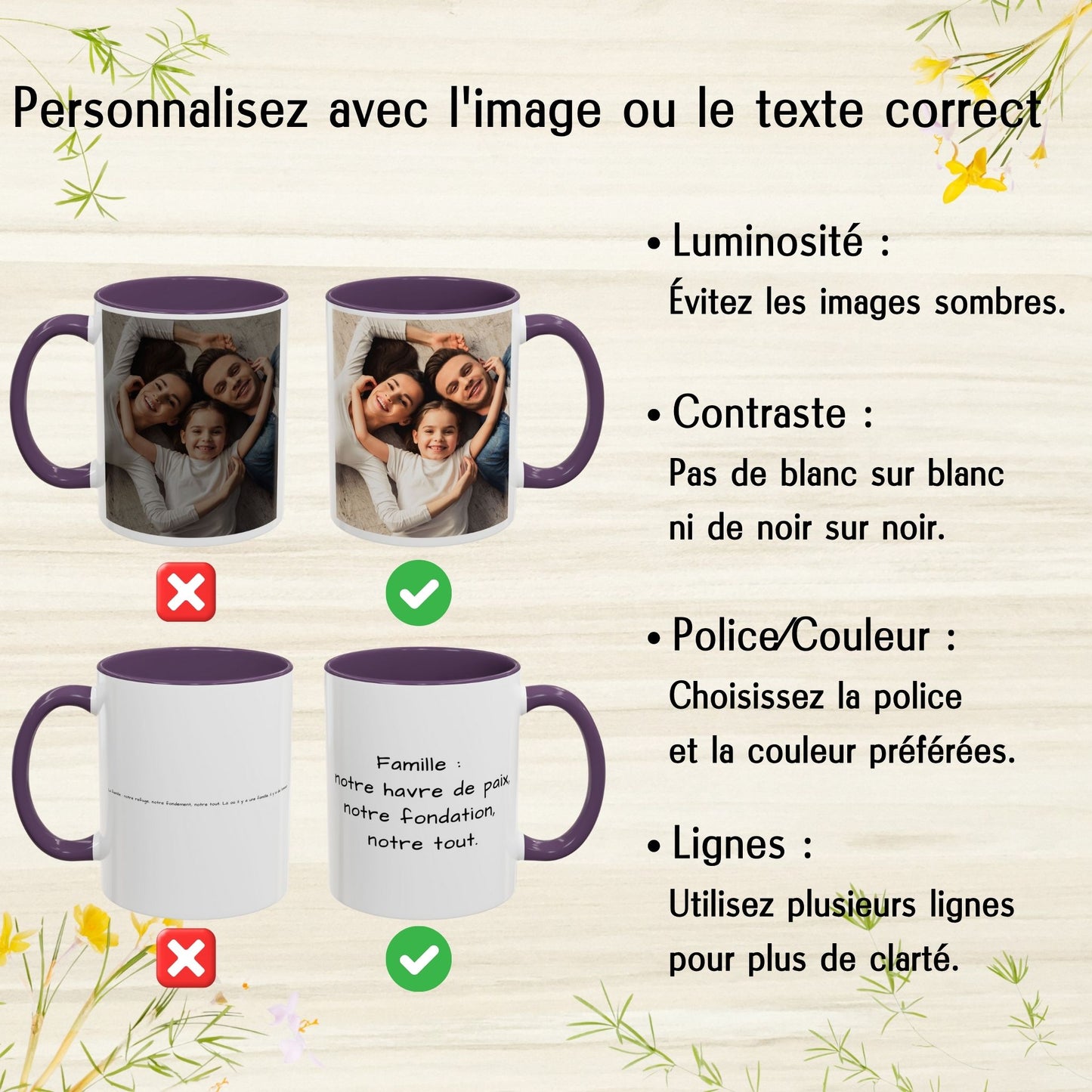 Individuelle Tasse, 325ml weiß/lila Keramik-Kaffeetasse mit quadratischem Design, personalisiertes Geschenk mit Foto, Text oder Logo