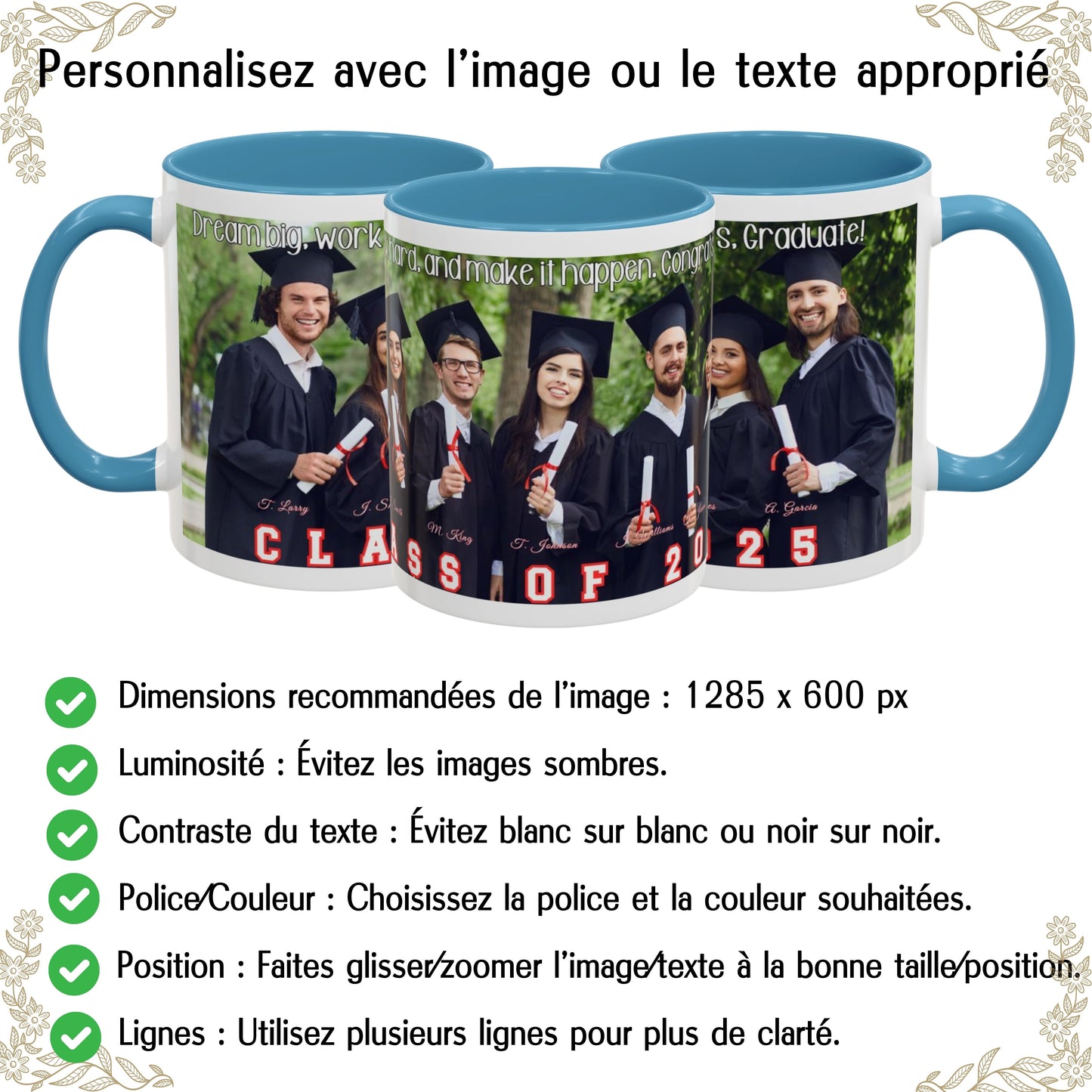 Custom Mug, 325ml White/Light Blue Wrap Around Design Ceramic Coffee Mug, Personalized Gift with Photo, Text or Logo