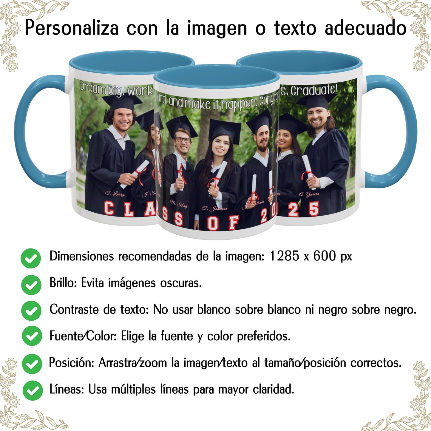 Taza personalizada, 325ml Blanco/azul claro Diseño envolvente Cerámica Taza de café, Regalo personalizado con foto, texto o logo