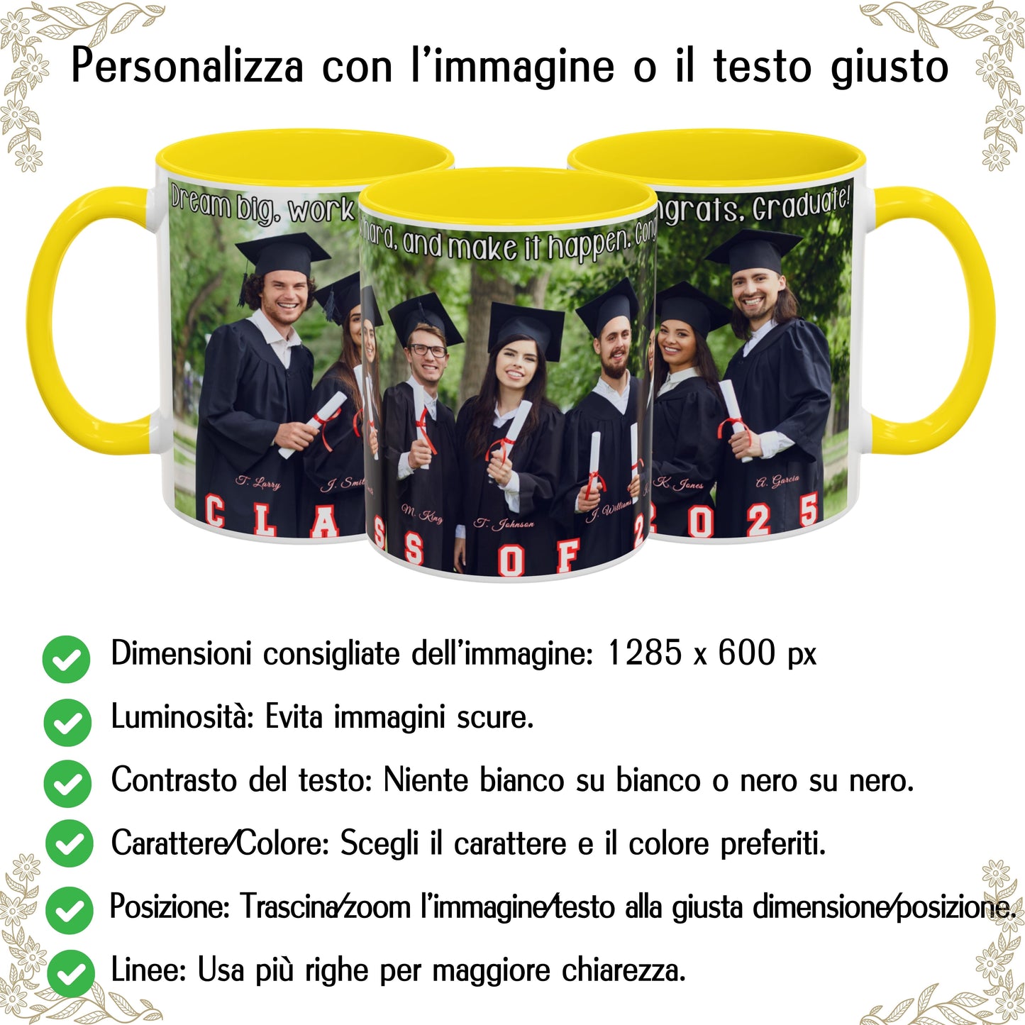 Tazza personalizzata, 325 ml Bianco/giallo Design avvolgente Tazza da caffè in ceramica, Regalo personalizzato con foto, testo o logo