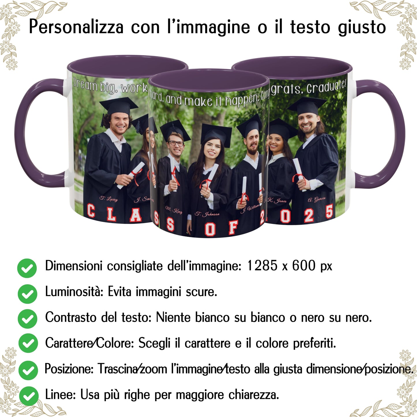 Tazza personalizzata, 325 ml Bianco/viola Design avvolgente Tazza da caffè in ceramica, Regalo personalizzato con foto, testo o logo