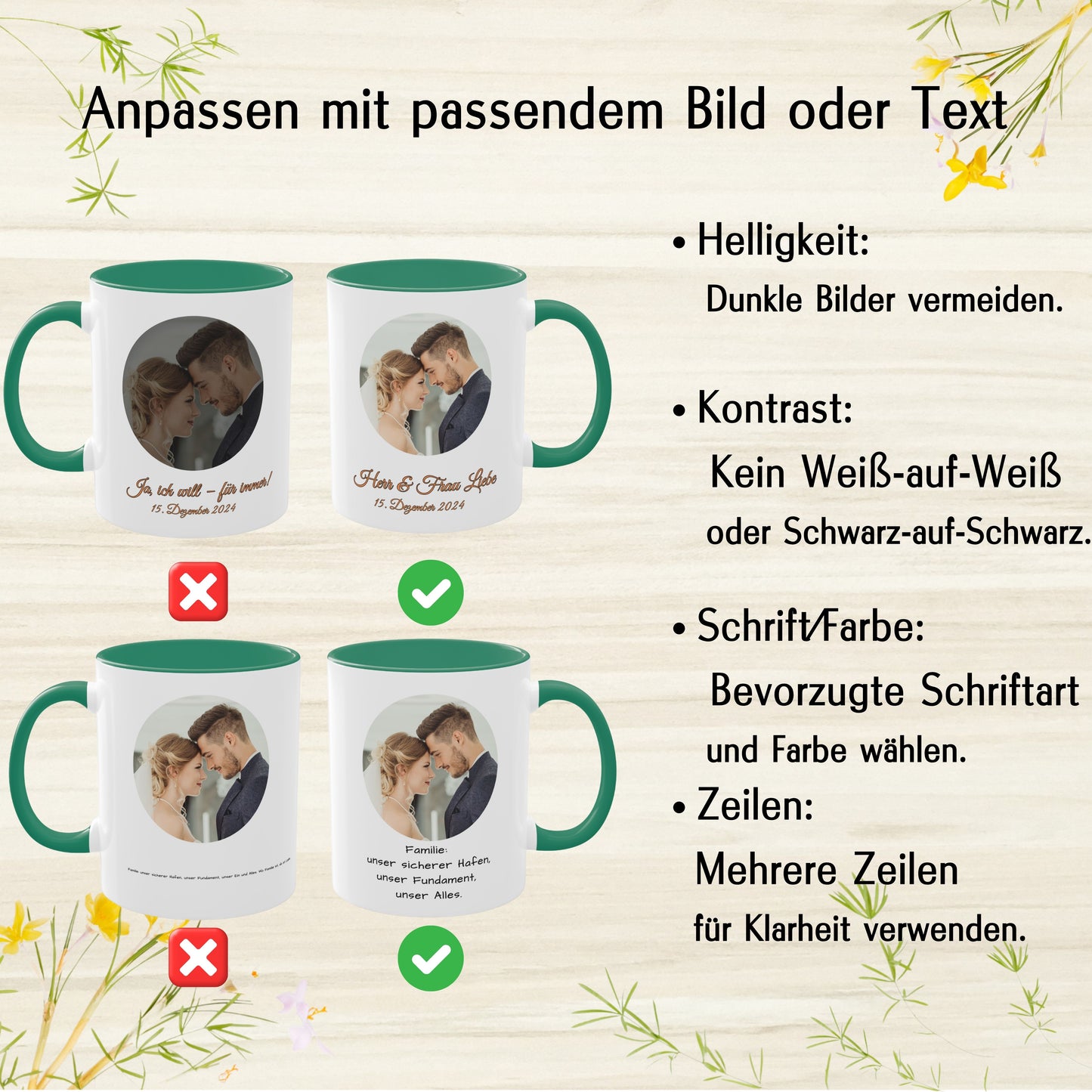 Personalisierte Tasse, weiß/grün, 325 ml, Geschenkidee mit Foto, Text oder Logo, Kreisdesign