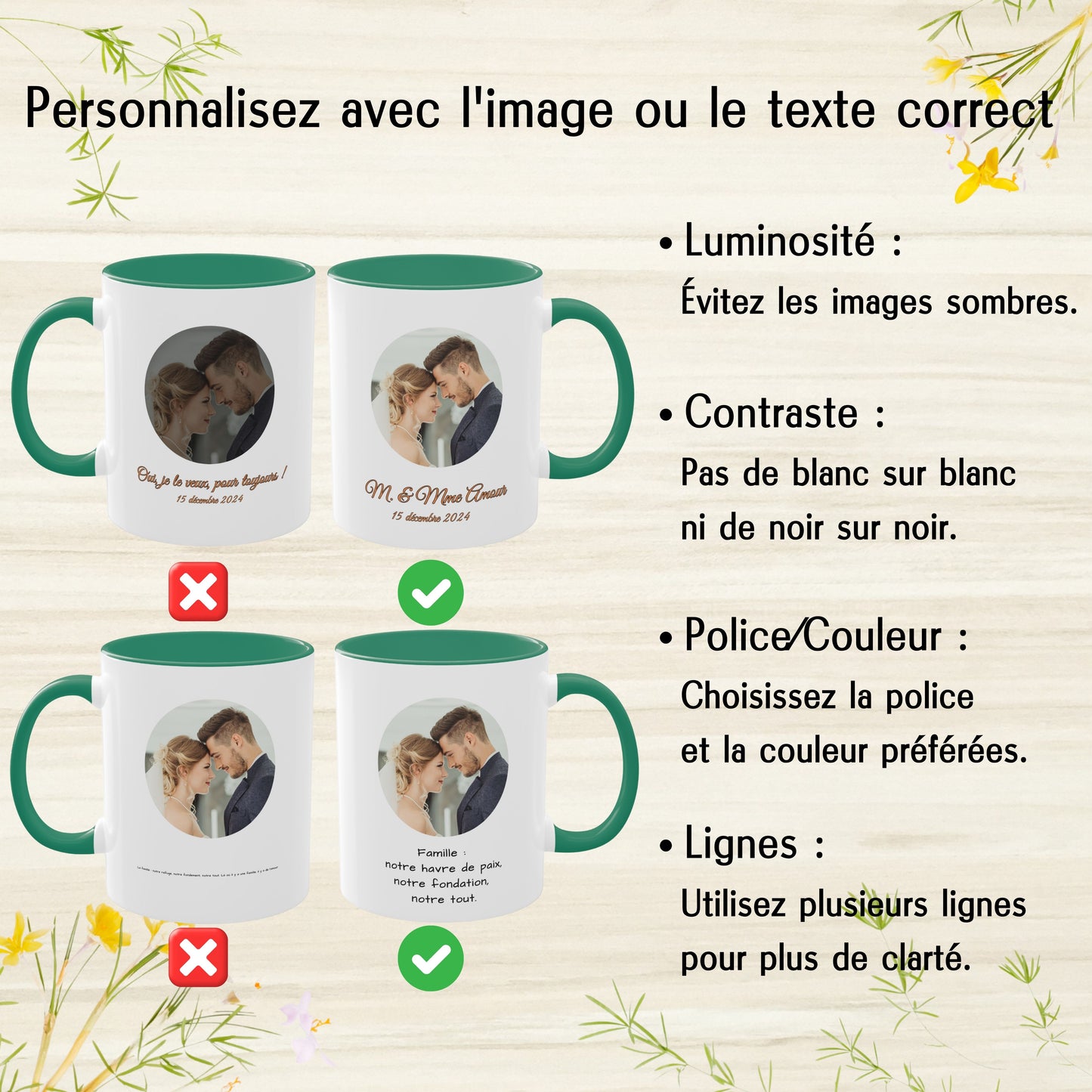 Mug Personnalisé, Mug en Céramique Blanc/Vert avec Motif Cercle 325ml, Cadeau Personnalisé avec Photo, Texte ou Logo