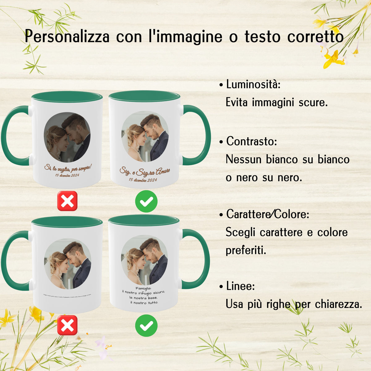 Tazza personalizzata, 325 ml Bianco/verde Design circolare Tazza da caffè in ceramica, Regalo personalizzato con foto, testo o logo
