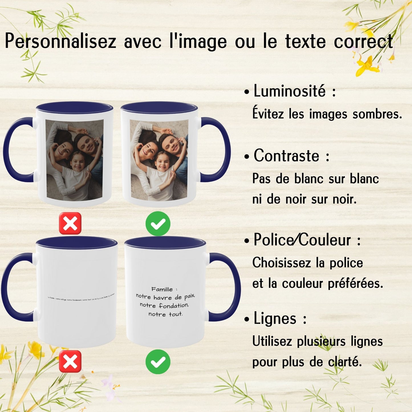 Personalisierte Tasse, 325ml Weiß/Blau Quadratisches Design Keramik-Kaffeetasse, Personalisiertes Geschenk mit Foto, Text oder Logo