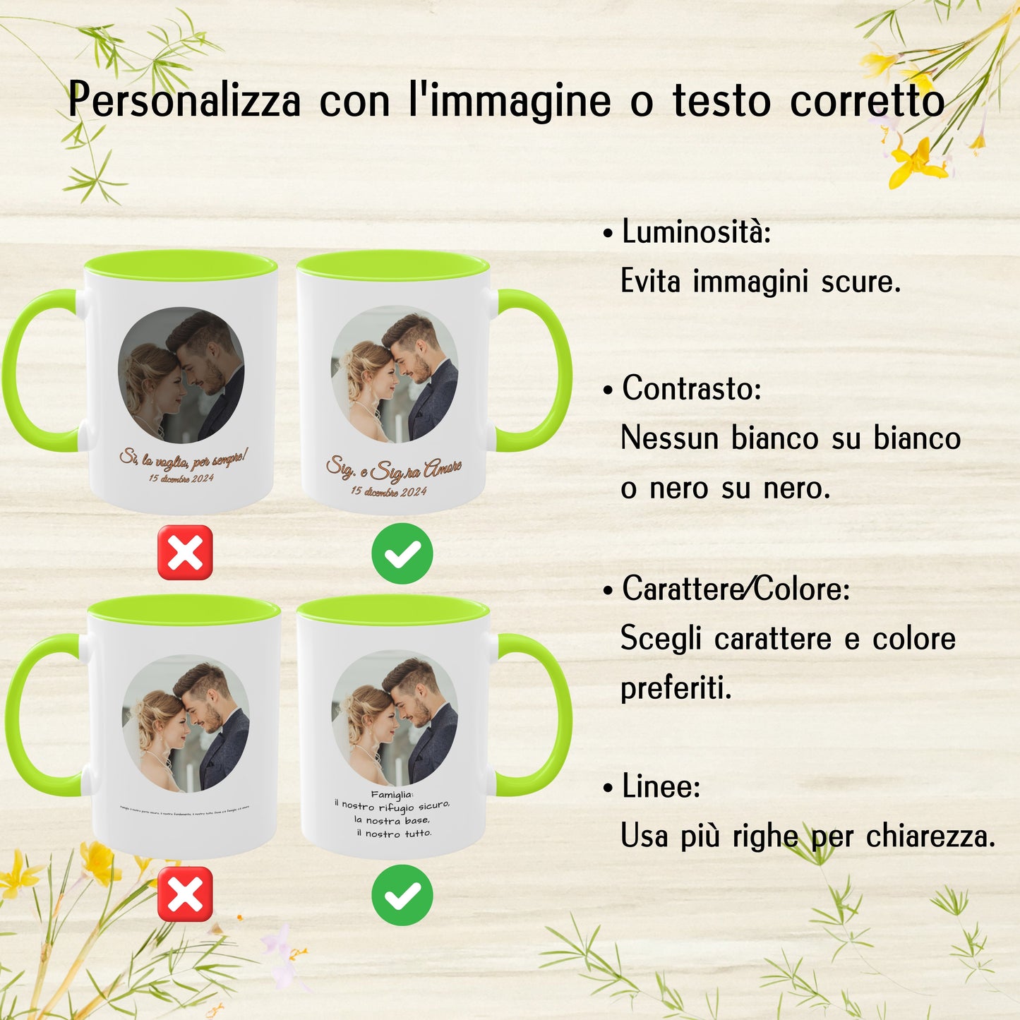 Tazza personalizzata, 325 ml Bianco/verde chiaro Design circolare Tazza da caffè in ceramica, Regalo personalizzato con foto, testo o logo