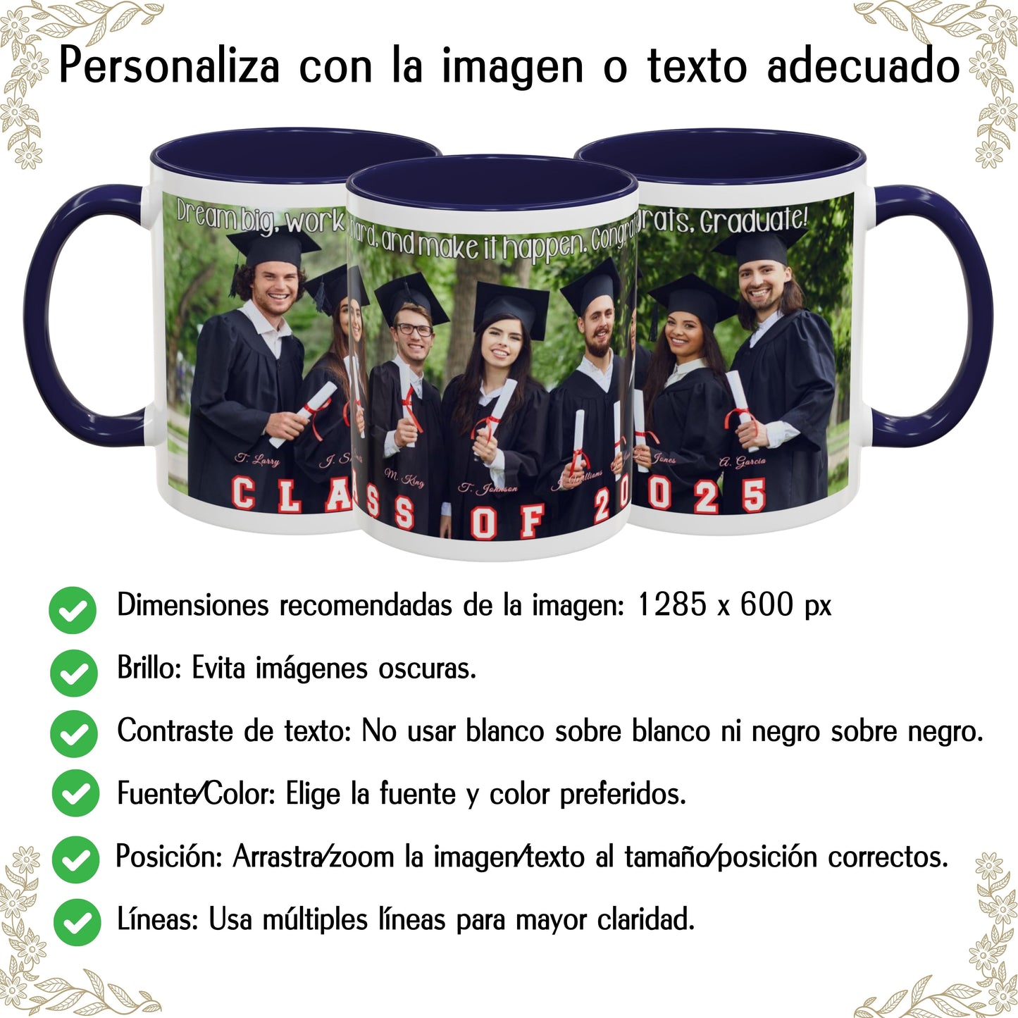 Personalisierte Tasse, 325ml Weiß/Marineblau Rundum-Design Keramik Kaffeetasse, Personalisiertes Geschenk mit Foto, Text oder Logo