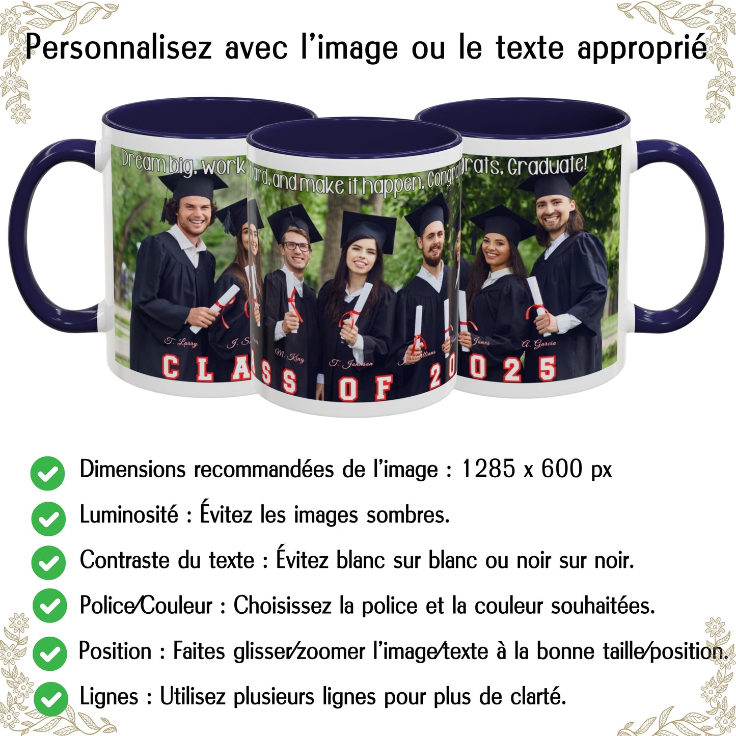 Custom Mug, 325ml White/Navy Wrap Around Design Ceramic Coffee Mug, Personalized Gift with Photo, Text or Logo