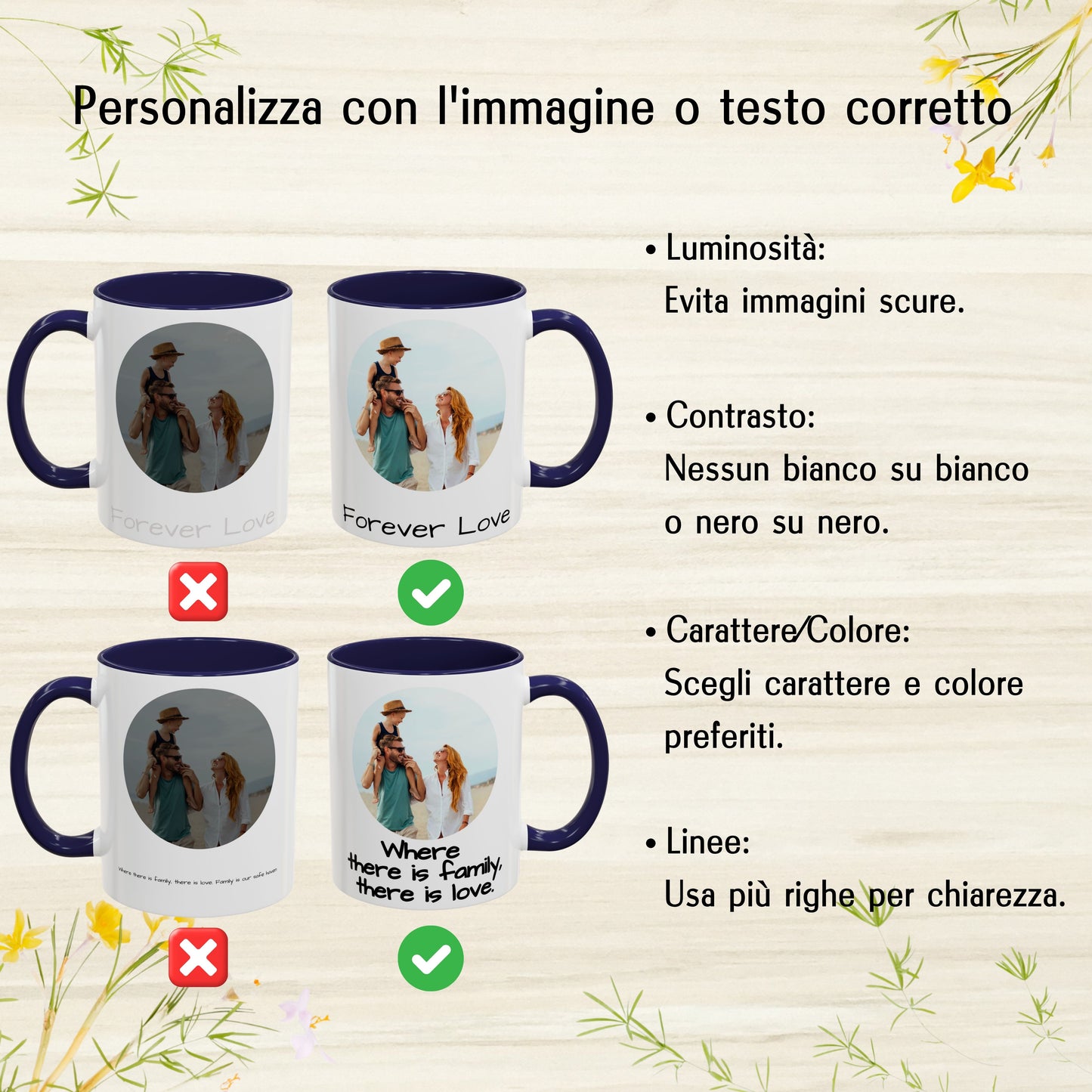 Tazza personalizzata, 325 ml Bianco/blu navy Design circolare Tazza da caffè in ceramica, Regalo personalizzato con foto, testo o logo