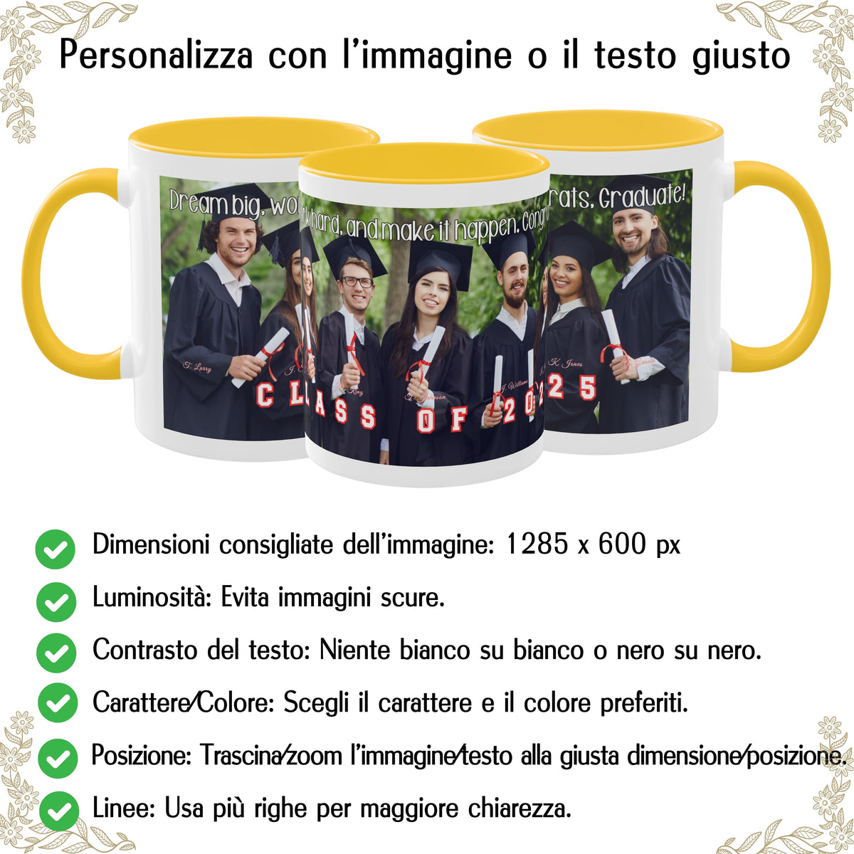 Tazza personalizzata, 325 ml Bianco/giallo dorato Design avvolgente Tazza da caffè in ceramica, Regalo personalizzato con foto, testo o logo