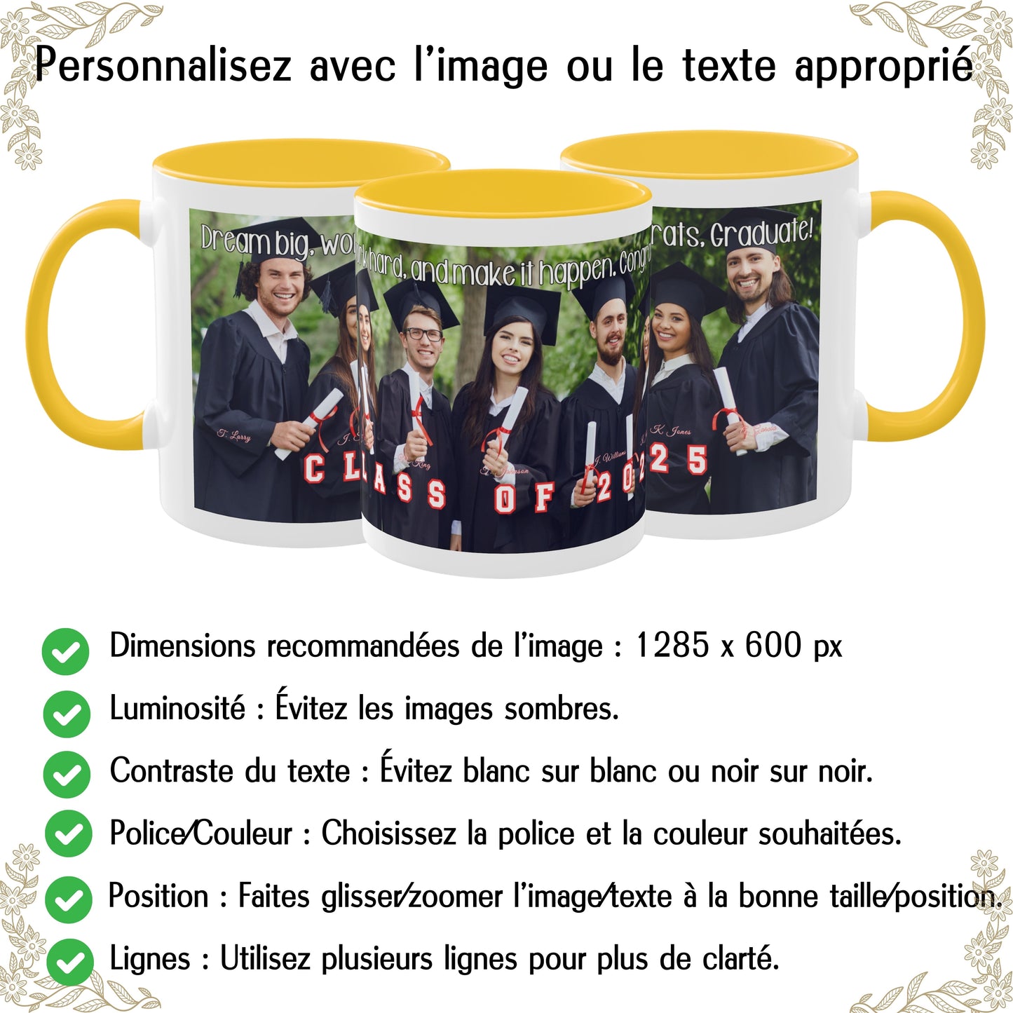 Custom Mug, 325ml White/Golden Yellow Wrap Around Design Ceramic Coffee Mug, Personalized Gift with Photo, Text or Logo