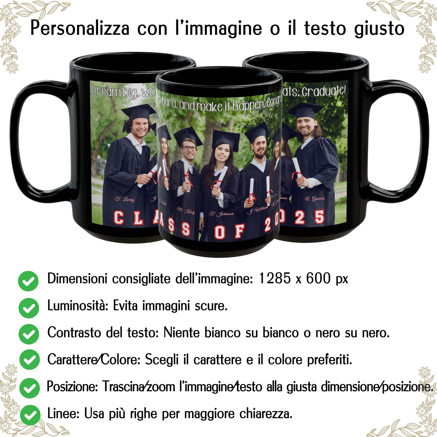 Tazza personalizzata, 425 ml Tutto nero Design avvolgente Tazza da caffè in ceramica, Regalo personalizzato con foto, testo o logo