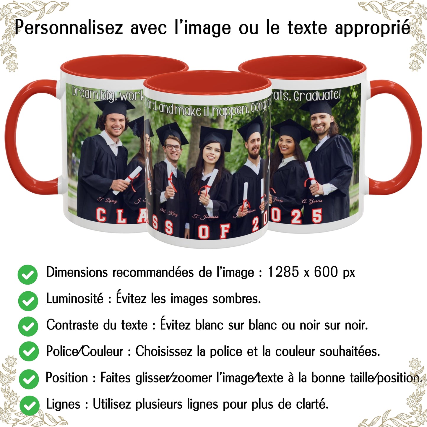 Custom Mug, 325ml White/Red Wrap Around Design Ceramic Coffee Mug, Personalized Gift with Photo, Text or Logo
