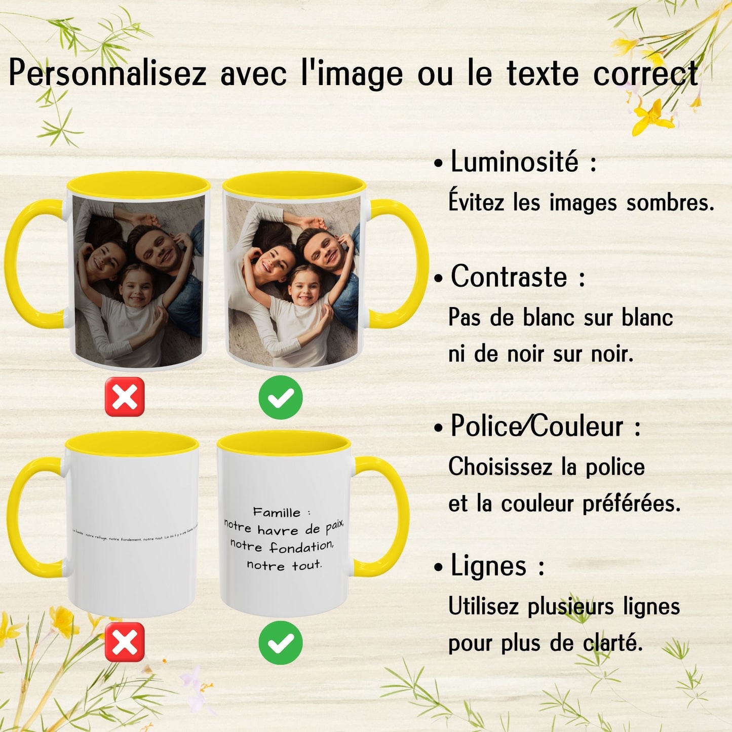 Individuelle Tasse, 325ml weiß/gelb quadratisches Design Keramik Kaffeetasse, personalisiertes Geschenk mit Foto, Text oder Logo