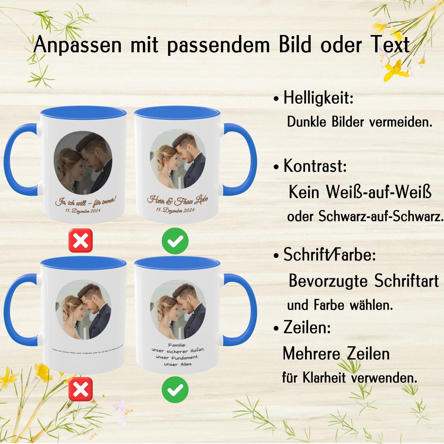 Personalisierte Tasse, weiß/Cambridge-Blau, 325 ml, Geschenkidee mit Foto, Text oder Logo, Kreisdesign