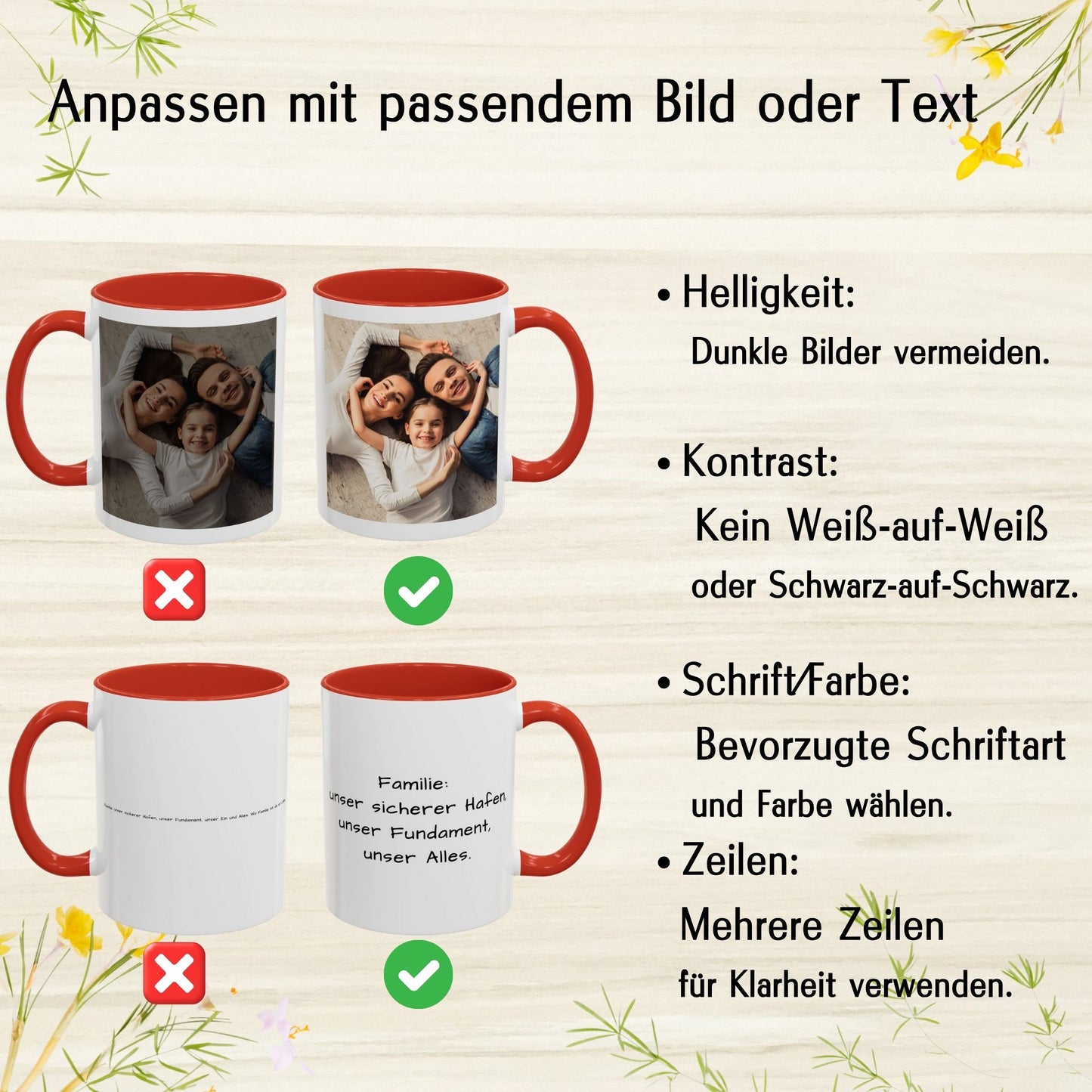 Custom Mug, 325ml White/Red Square Design Ceramic Coffee Mug, Personalized Gift with Photo, Text or Logo