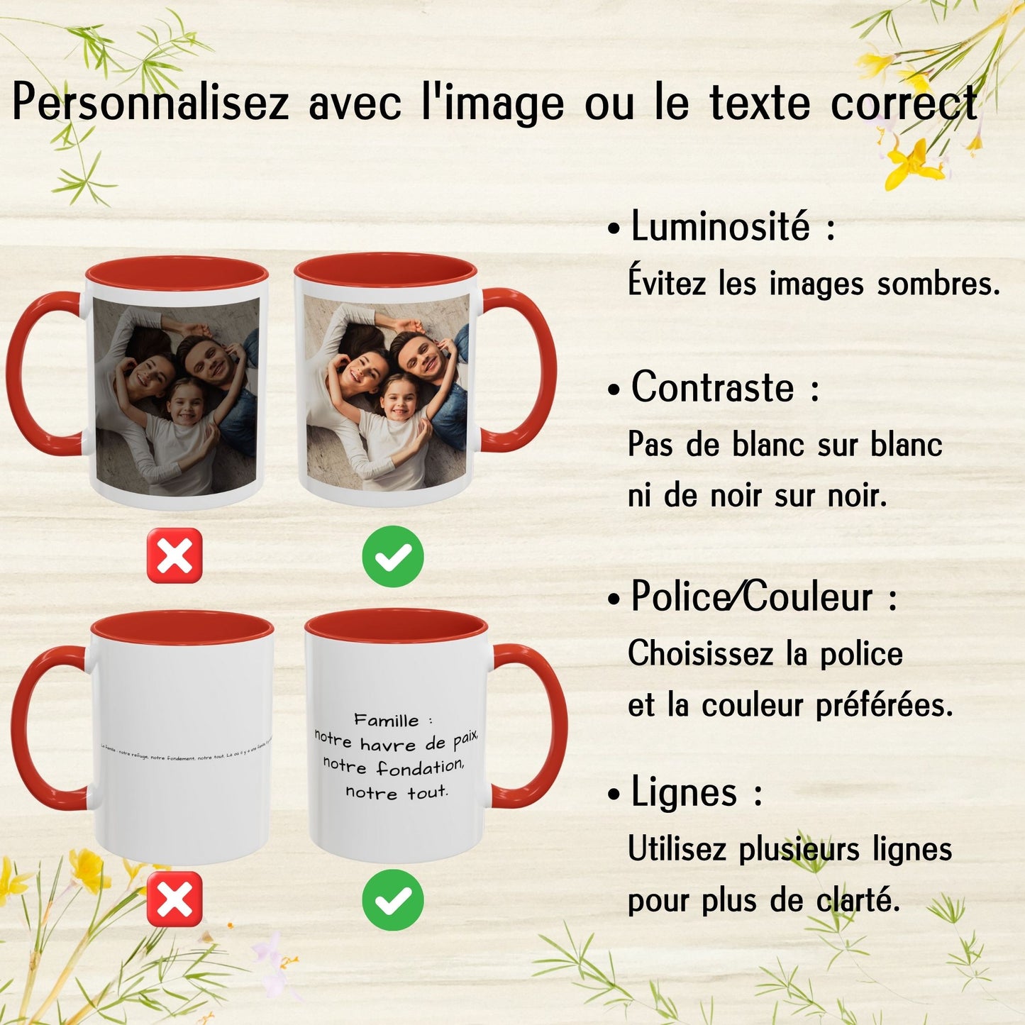 Individuelle Tasse, 325ml Weiß/Rot Karierte Keramik Kaffeetasse, Personalisiertes Geschenk mit Foto, Text oder Logo