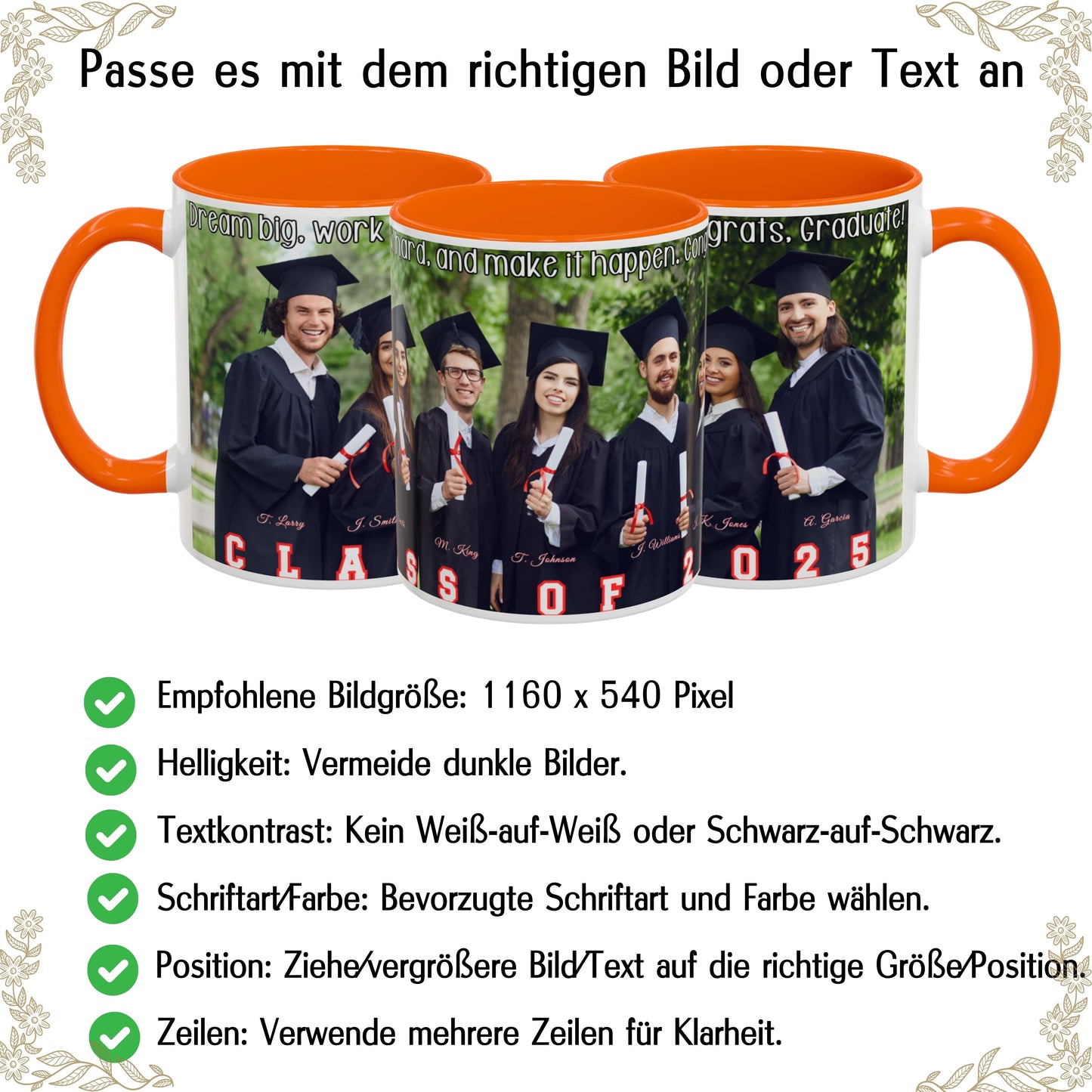 Custom Mug, 325ml White/Orange Wrap Around Design Ceramic Coffee Mug, Personalized Gift with Photo, Text or Logo