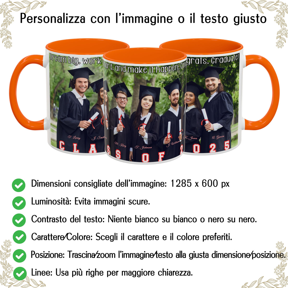 Tazza personalizzata, 325 ml Bianco/arancione Design avvolgente Tazza da caffè in ceramica, Regalo personalizzato con foto, testo o logo