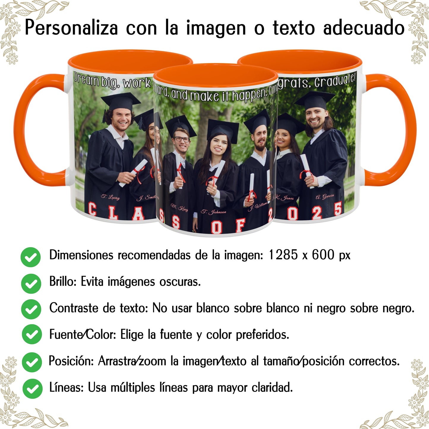 Taza personalizada, 325ml Blanco/naranja Diseño envolvente Cerámica Taza de café, Regalo personalizado con foto, texto o logo