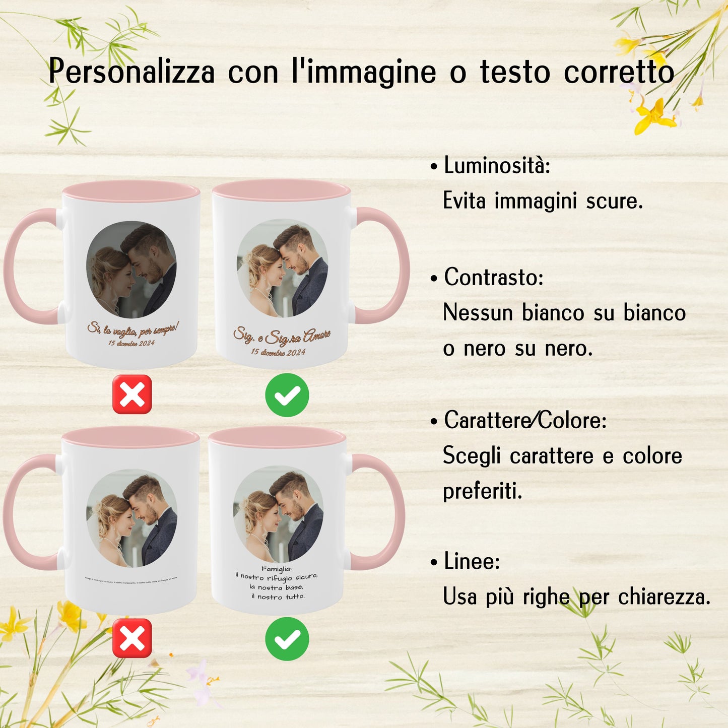 Tazza personalizzata, 325 ml Bianco/rosa Design circolare Tazza da caffè in ceramica, Regalo personalizzato con foto, testo o logo