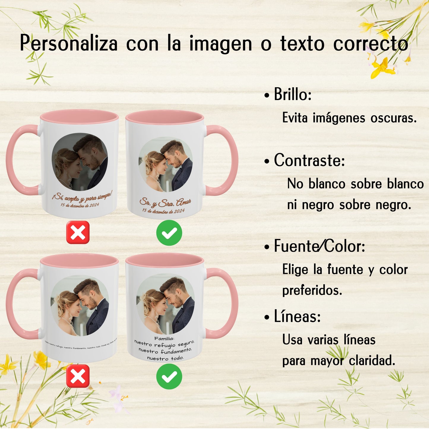 Mug personnalisé, 325ml Blanc/rose Motif circulaire Céramique Tasse à café, Cadeau personnalisé avec photo, texte ou logo