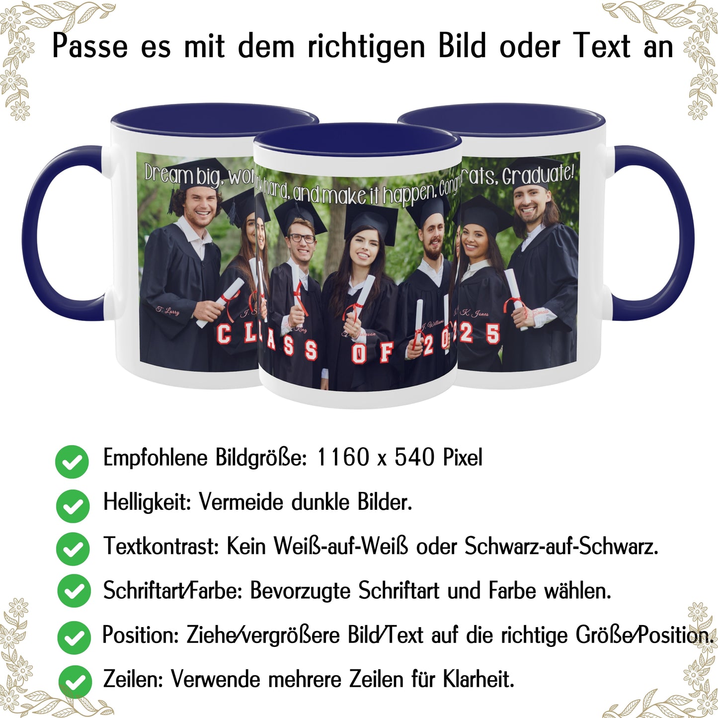 Custom Mug, 325ml White/Blue Wrap Around Design Ceramic Coffee Mug, Personalized Gift with Photo, Text or Logo