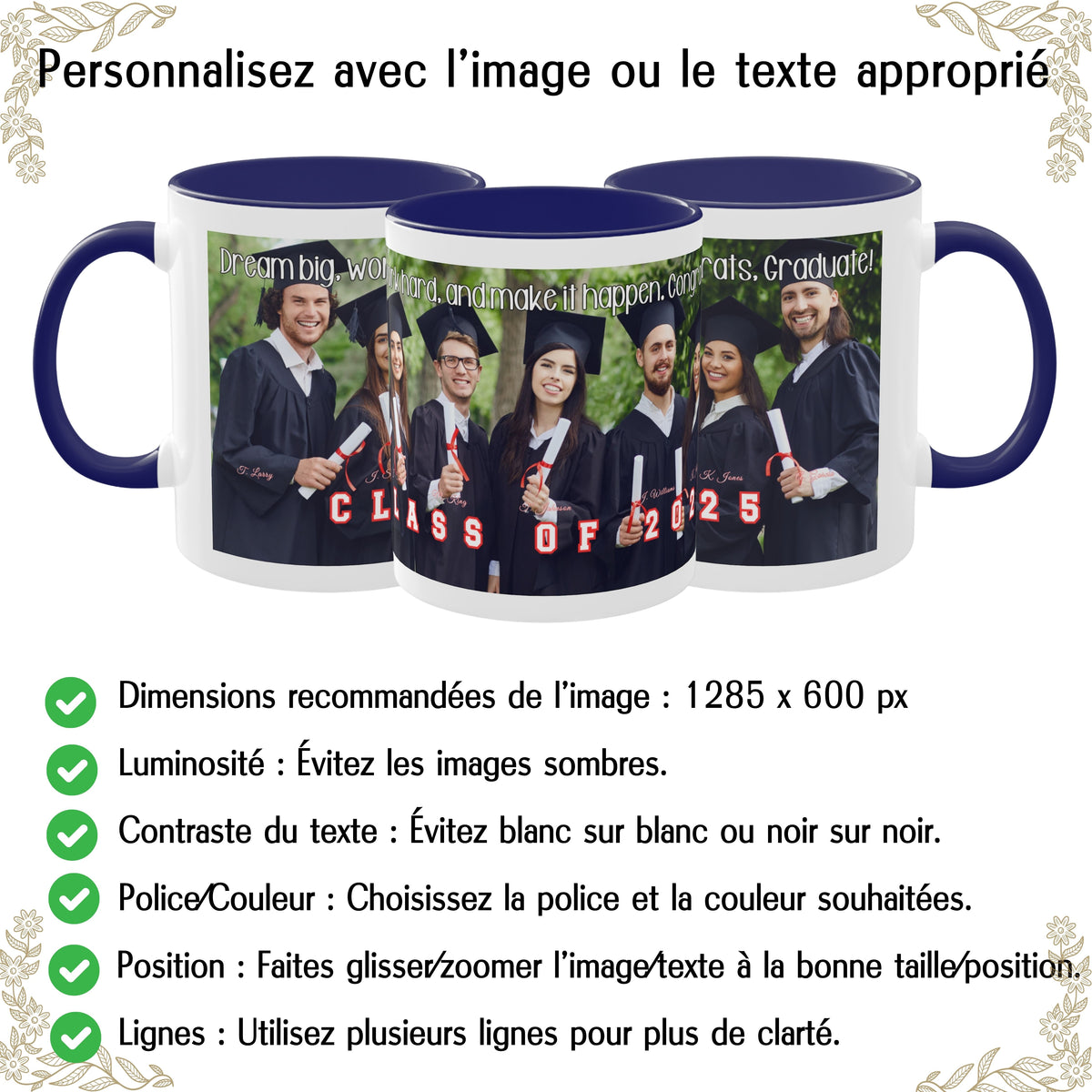 Custom Mug, 325ml White/Blue Wrap Around Design Ceramic Coffee Mug, Personalized Gift with Photo, Text or Logo