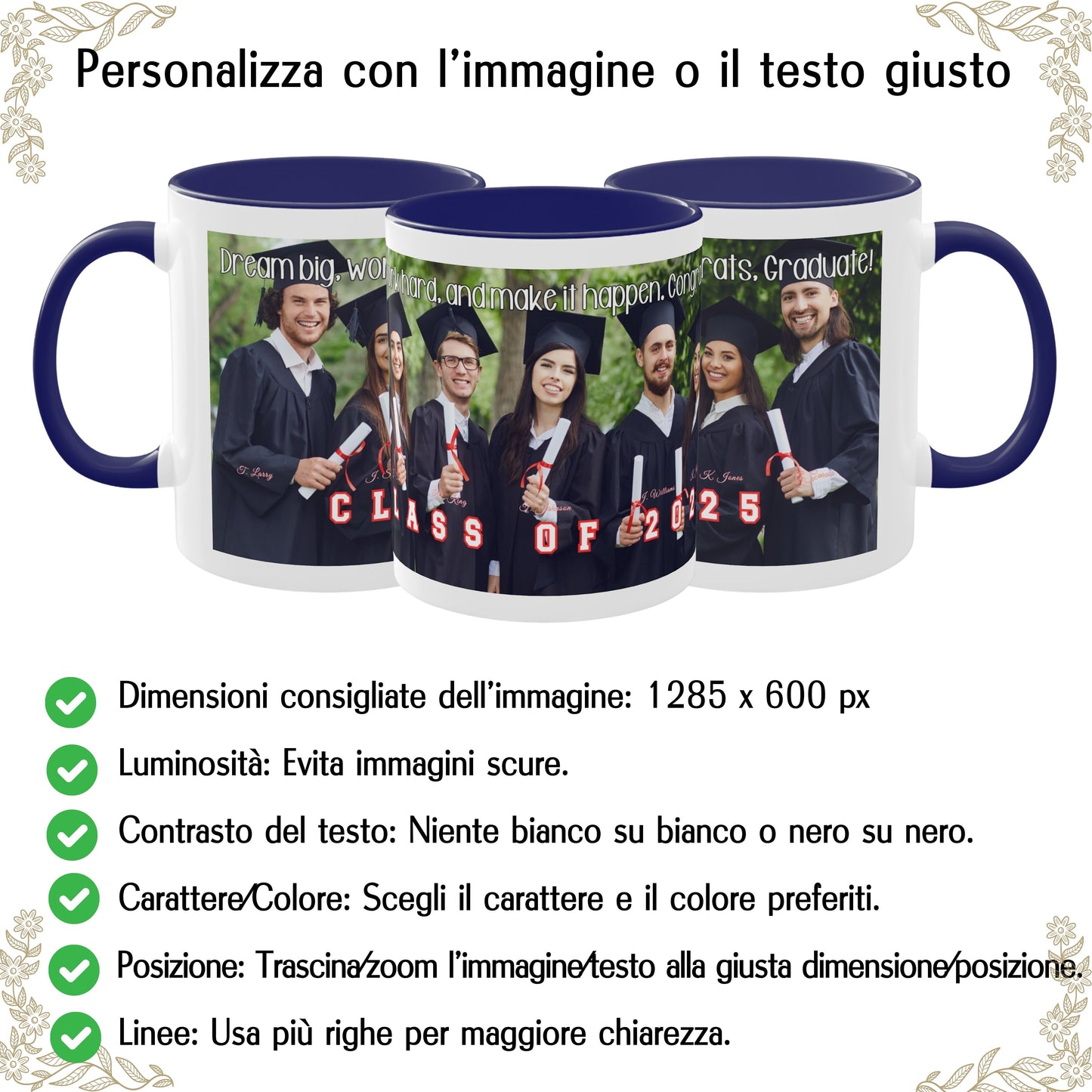Tazza personalizzata, 325 ml Bianco/blu Design avvolgente Tazza da caffè in ceramica, Regalo personalizzato con foto, testo o logo