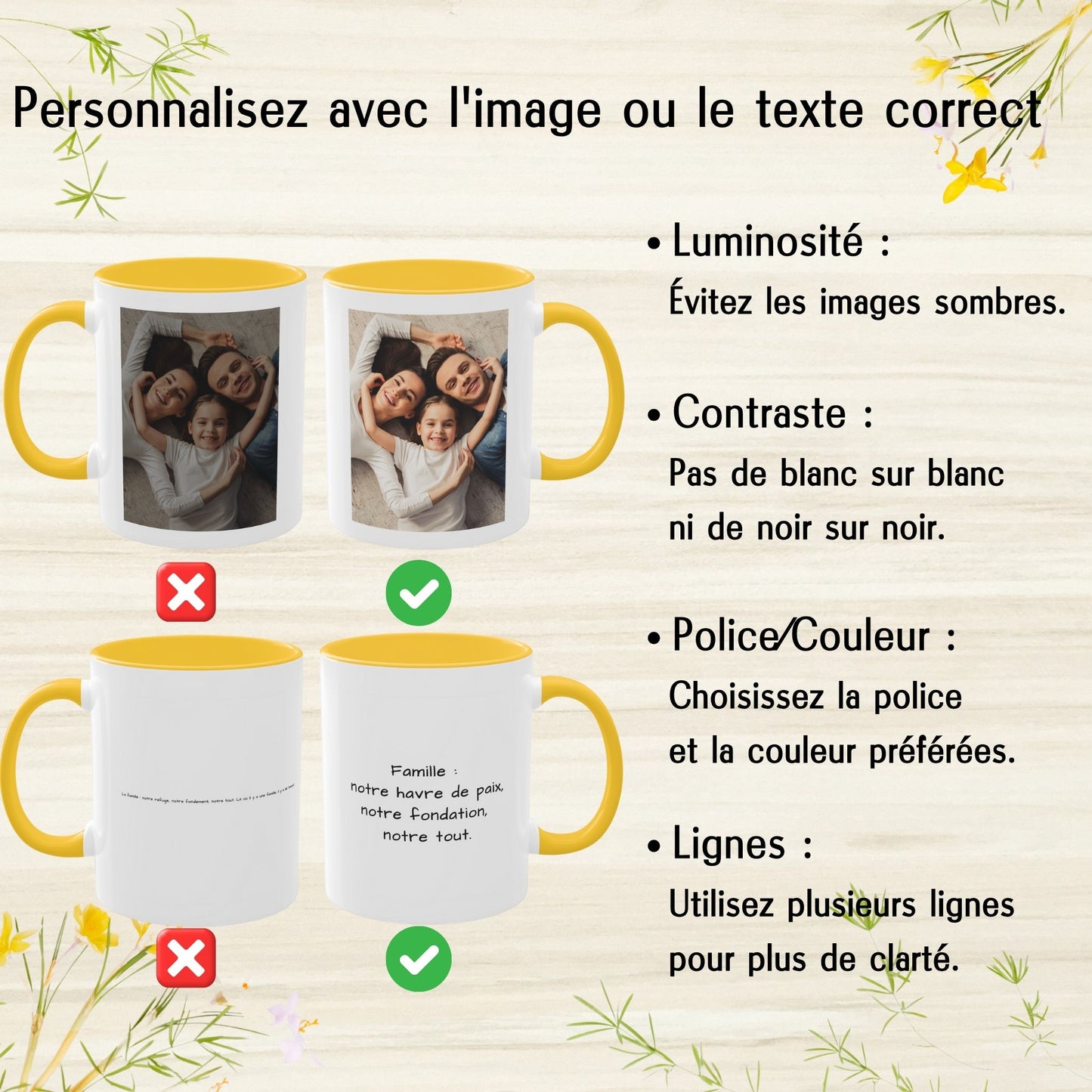 Individuelle Tasse, 325ml Weiß/Goldgelb Quadratisches Design Keramik Kaffeetasse, Personalisiertes Geschenk mit Foto, Text oder Logo