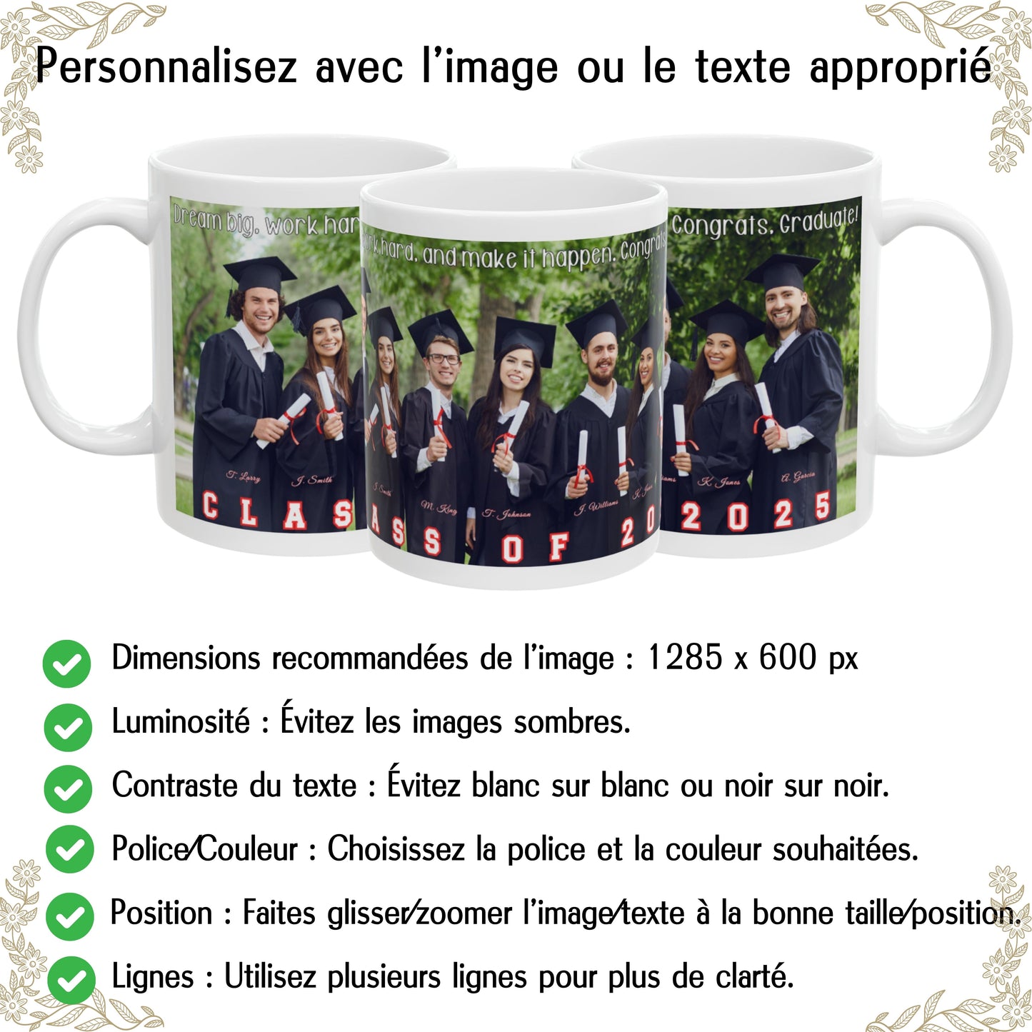 Mug personnalisé, Mug à café en céramique blanc de 325 ml avec motif enveloppant, Cadeau personnalisé avec photo, texte ou logo