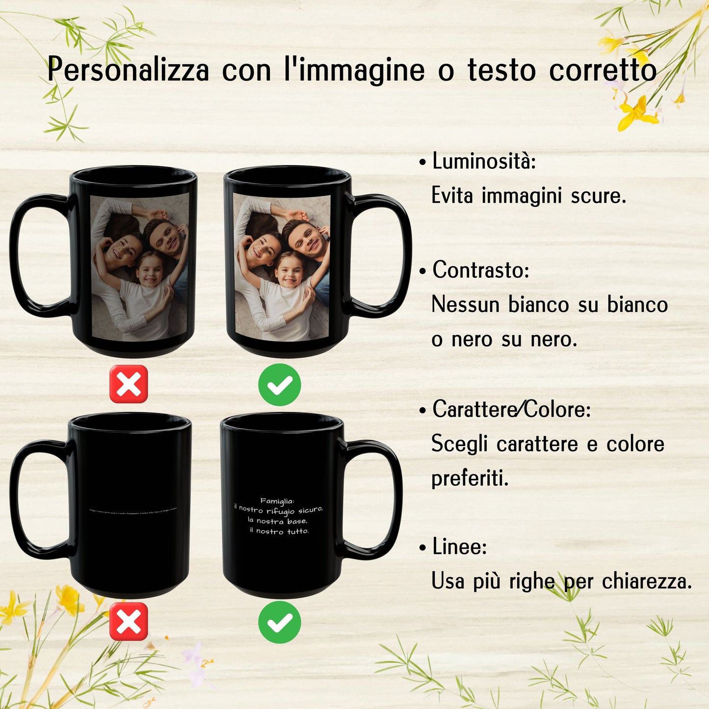 Tazza personalizzata, 425 ml Tutto nero Design quadrato Tazza da caffè in ceramica, Regalo personalizzato con foto, testo o logo