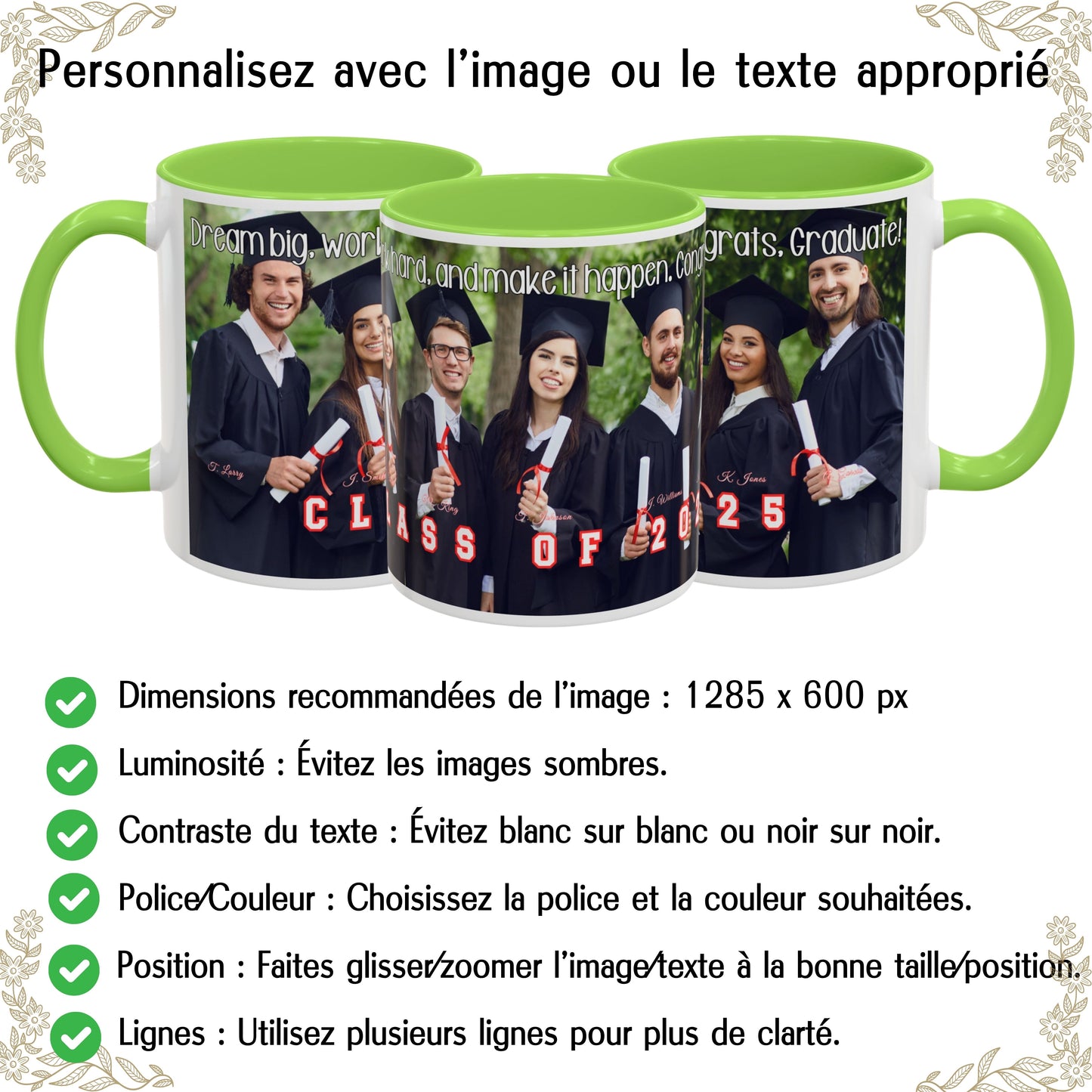 Custom Mug, 325ml White/Light Green Wrap Around Design Ceramic Coffee Mug, Personalized Gift with Photo, Text or Logo