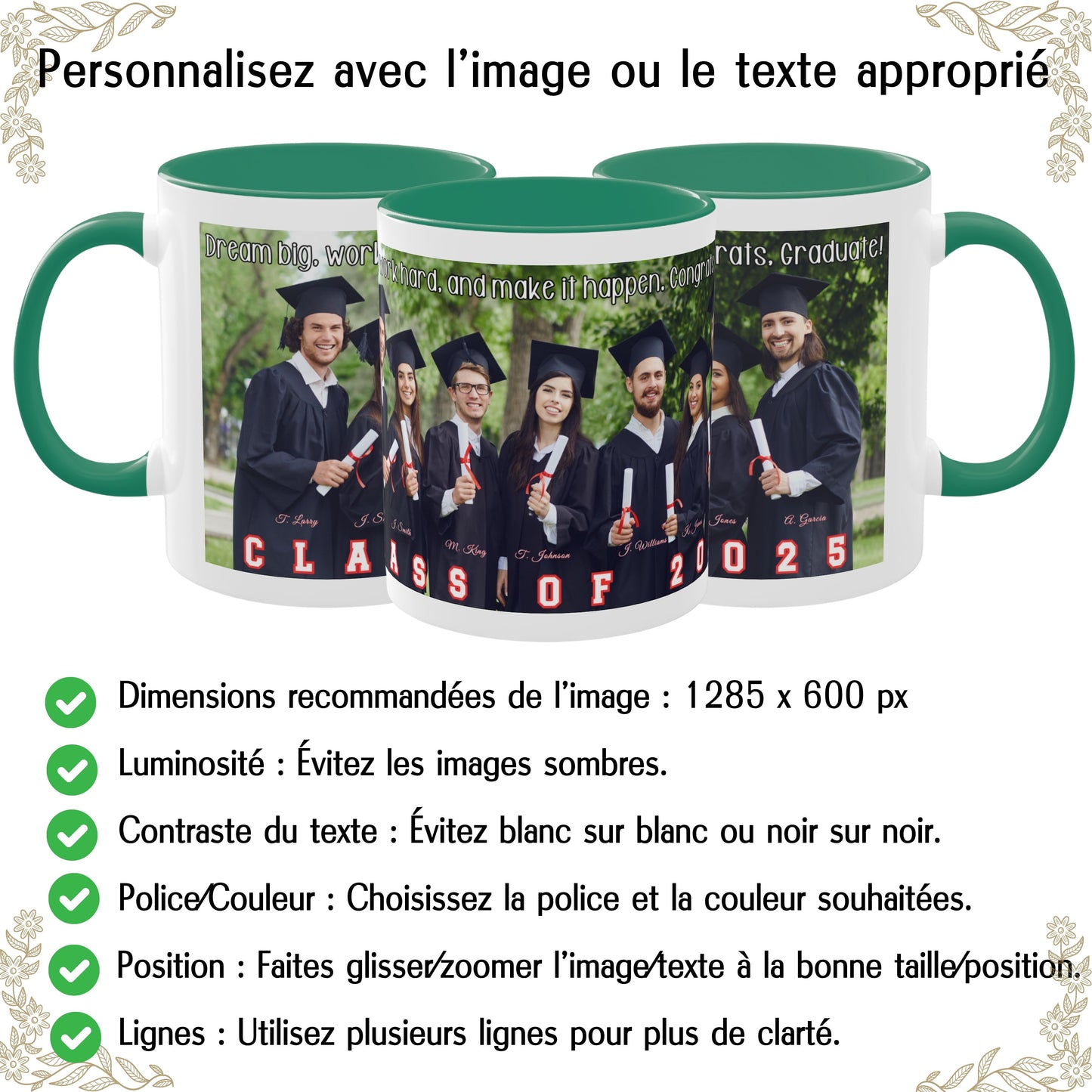 Custom Mug, 325ml White/Green Wrap Around Design Ceramic Coffee Mug, Personalized Gift with Photo, Text or Logo