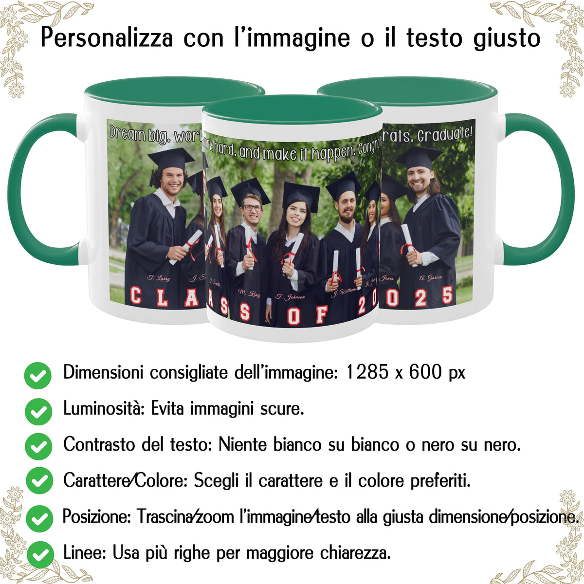 Tazza personalizzata, 325 ml Bianco/verde Design avvolgente Tazza da caffè in ceramica, Regalo personalizzato con foto, testo o logo