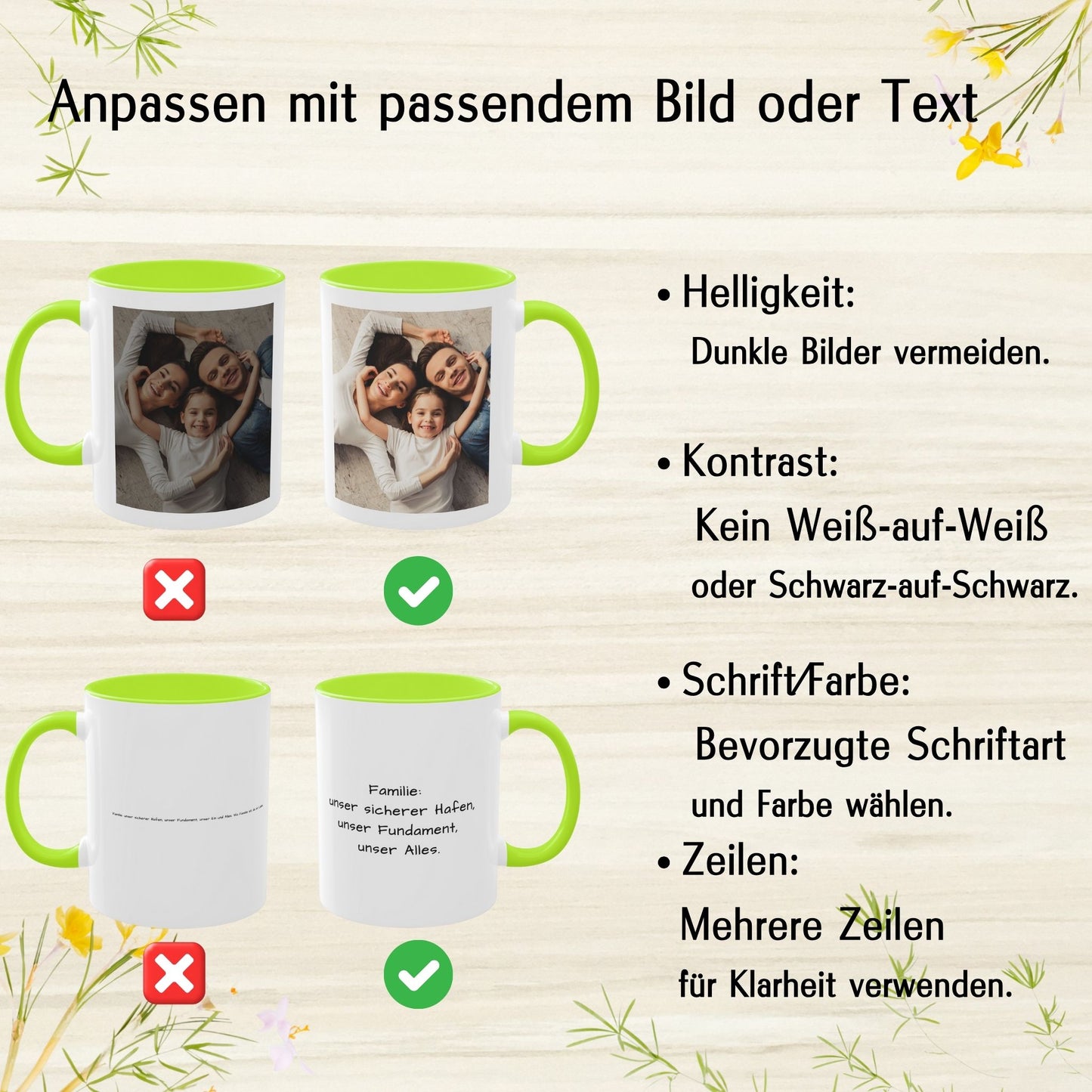 Custom Mug, 325ml White/Light Green Square Design Ceramic Coffee Mug, Personalized Gift with Photo, Text or Logo