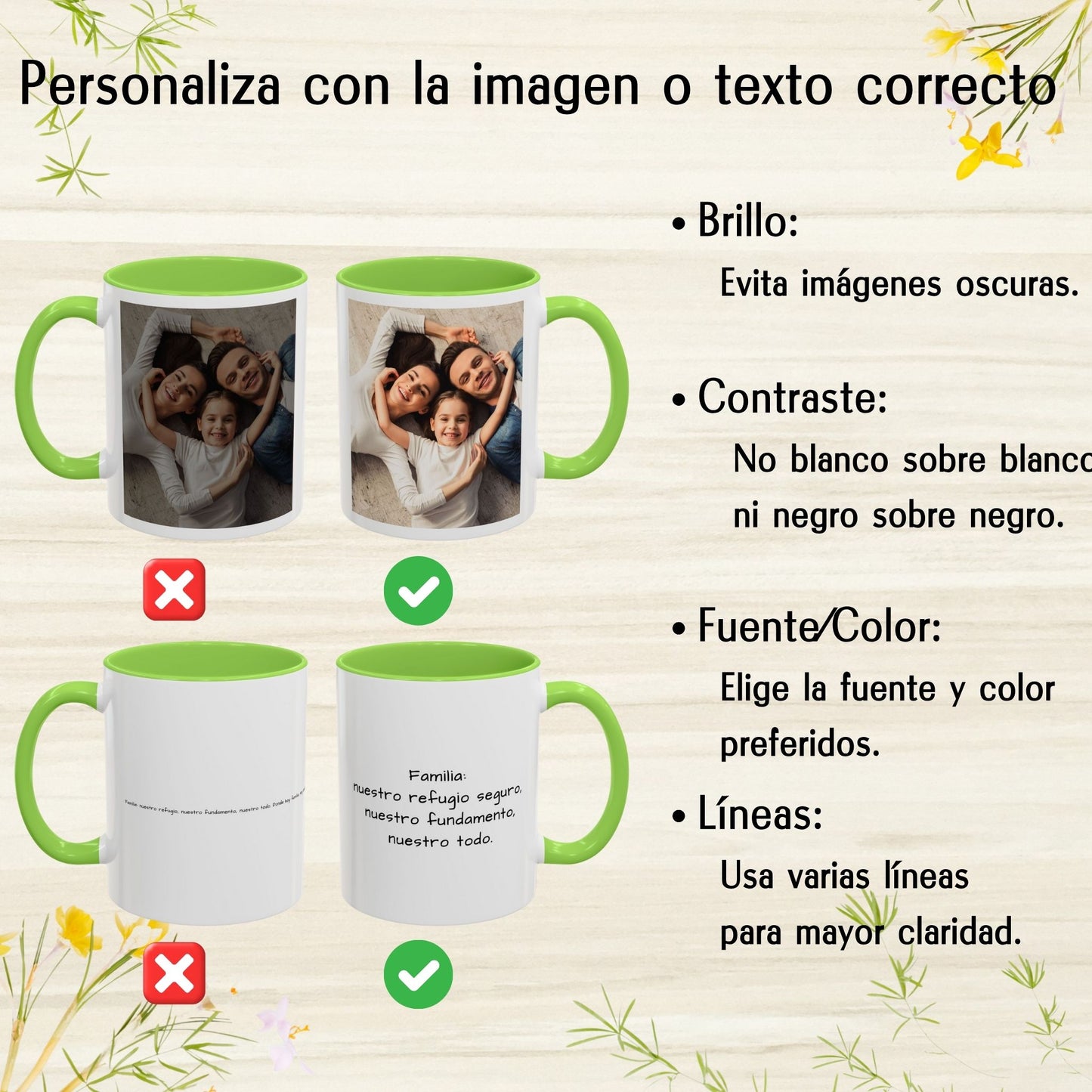 Tasse personnalisée, 325ml Blanc/vert clair Design carré Céramique Tasse à café, Cadeau personnalisé avec photo, texte ou logo