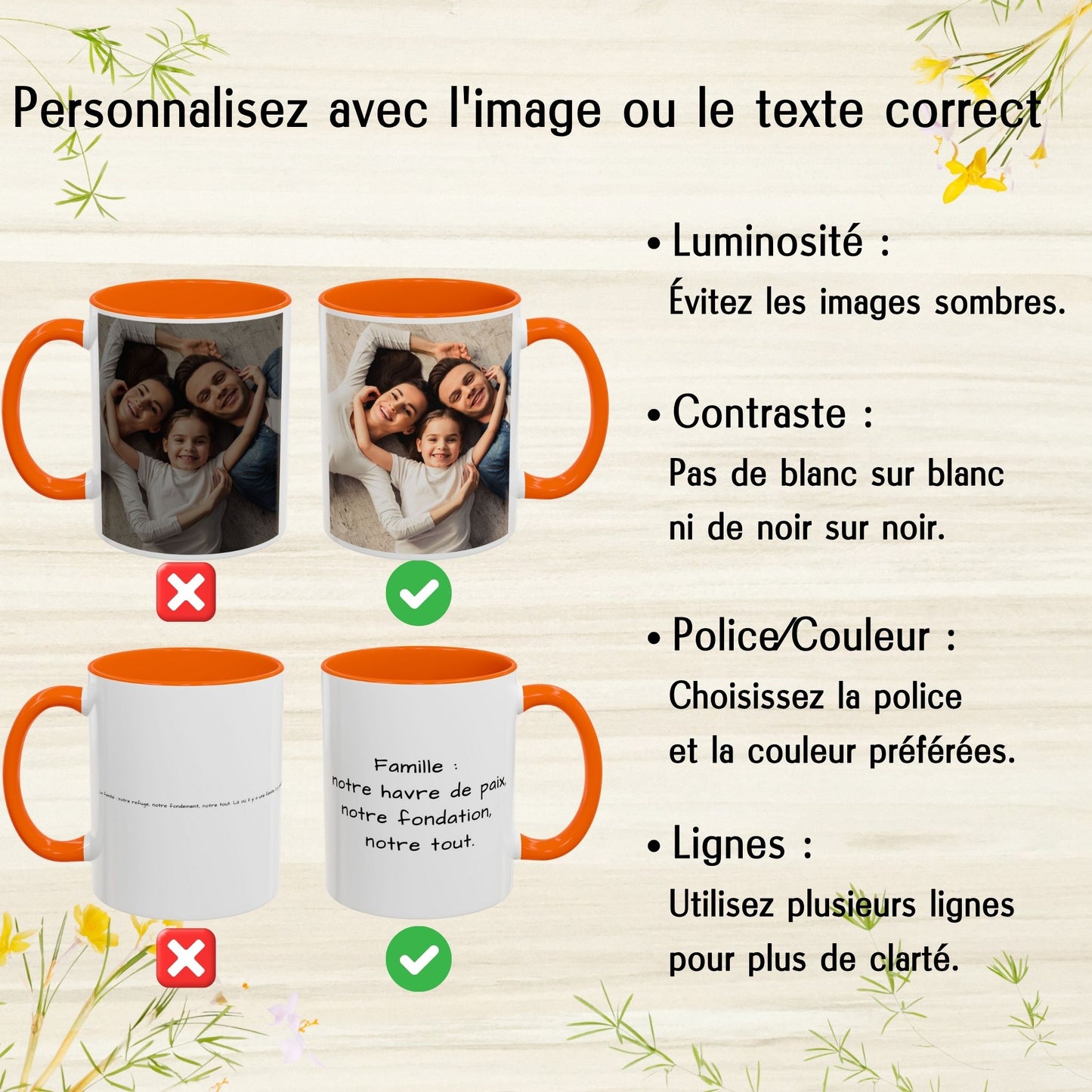 Personalisierte Tasse, 325ml weiß/orange Keramiktasse mit quadratischem Design, personalisiertes Geschenk mit Foto, Text oder Logo