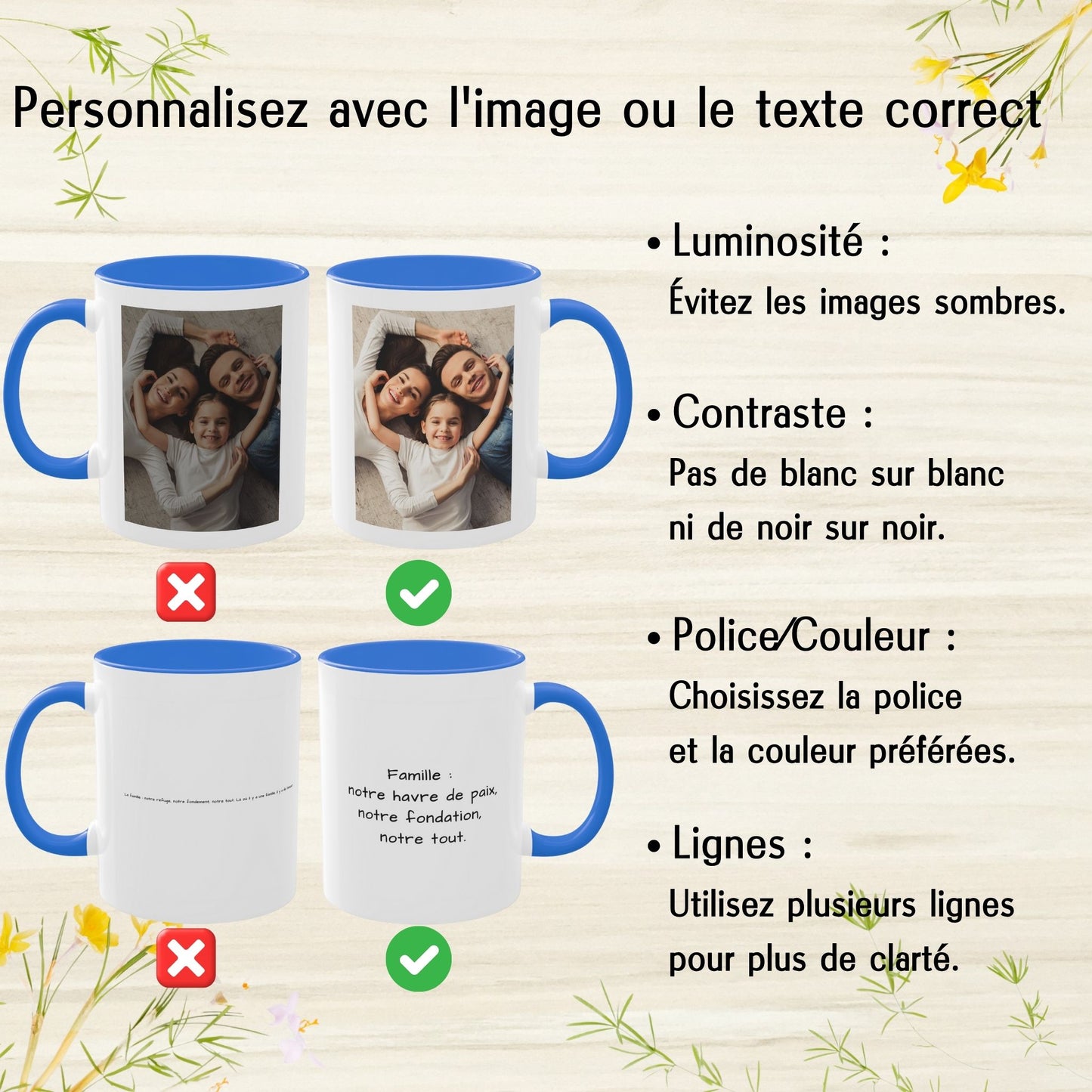 Mug Personnalisé, Mug à Café en Céramique Motif Carré Blanc/Bleu Cambridge 325ml, Cadeau Personnalisé avec Photo, Texte ou Logo