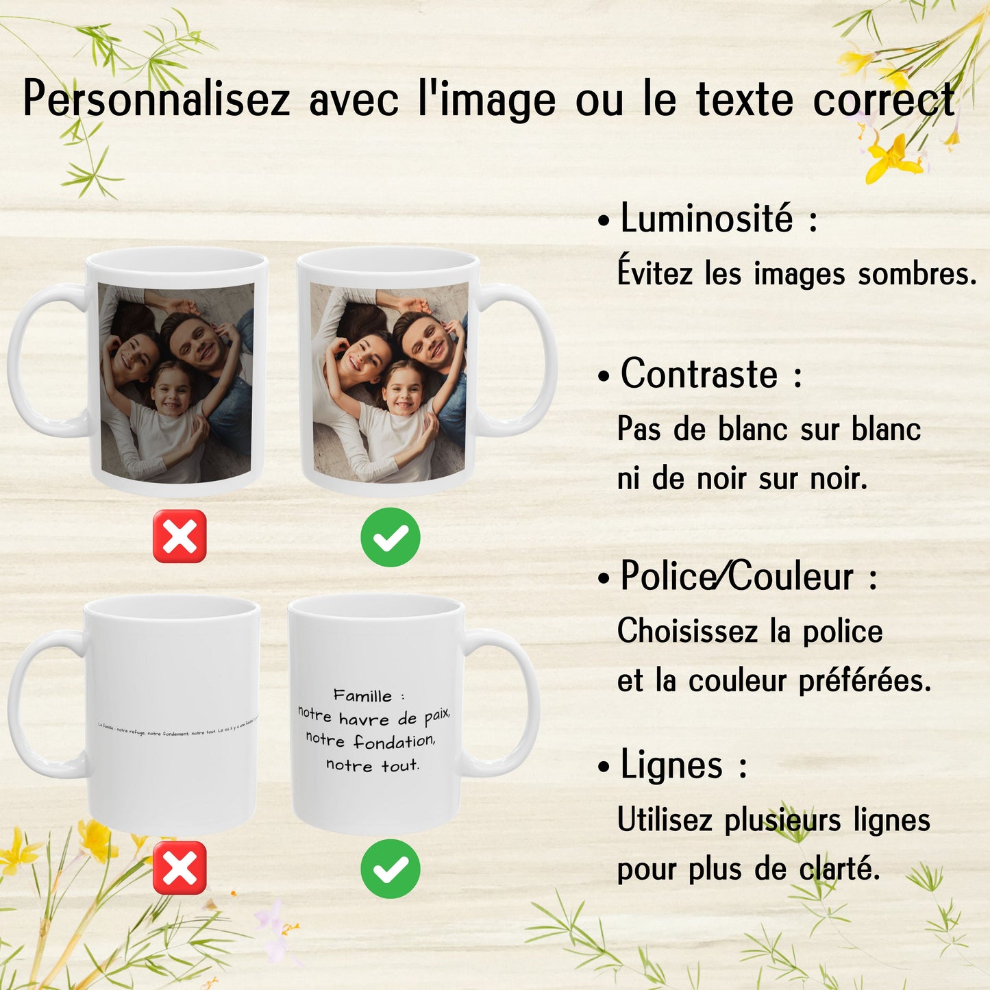 Tasse personnalisée, Tasse à café en céramique blanche carrée de 325 ml, Cadeau personnalisé avec photo, texte ou logo