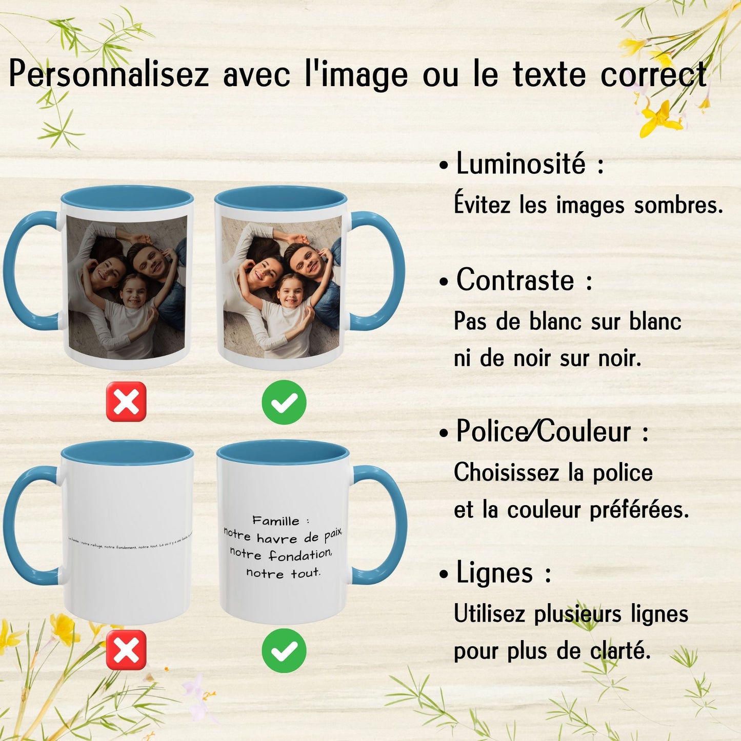 Tasse personalisiert, 325ml weiß/hellblau quadratisches Design Keramik Kaffeetasse, personalisiertes Geschenk mit Foto, Text oder Logo