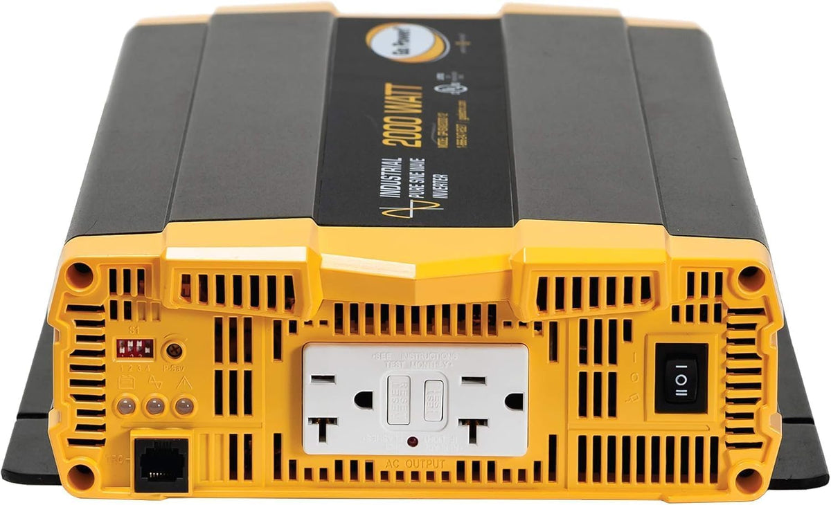 Go Power GP-ISW2000-12 Pure Sine Wave Inverter, 2000W Continuous 4000W Surge, 12V to 120V Power Converter, Slim Design, Two 20A GFCI Outlets, Industrial Use, 2-Year Coverage