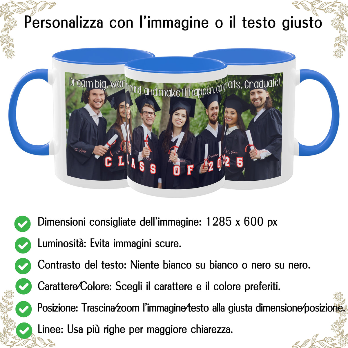 Tazza personalizzata, 325 ml Bianco/blu Cambridge Design avvolgente Tazza da caffè in ceramica, Regalo personalizzato con foto, testo o logo