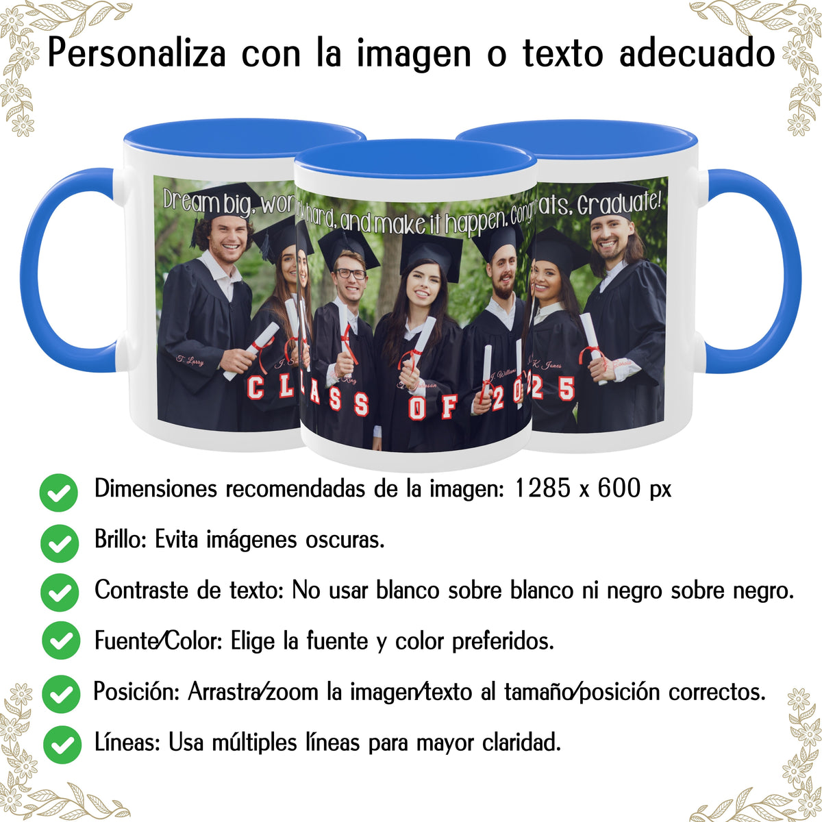 Taza personalizada, 325ml Blanco/azul Cambridge Diseño envolvente Cerámica Taza de café, Regalo personalizado con foto, texto o logo