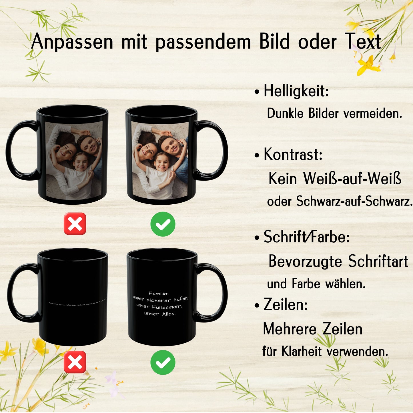 Benutzerdefinierte Tasse, 325ml tiefschwarze Keramik-Kaffeetasse im quadratischen Design, personalisiertes Geschenk mit Foto, Text oder Logo