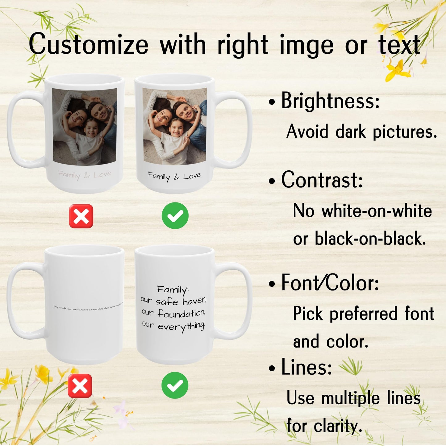 Custom Mug, 15oz All White Square Design Ceramic Coffee Mug, Personalized Gift with Photo, Text or Logo